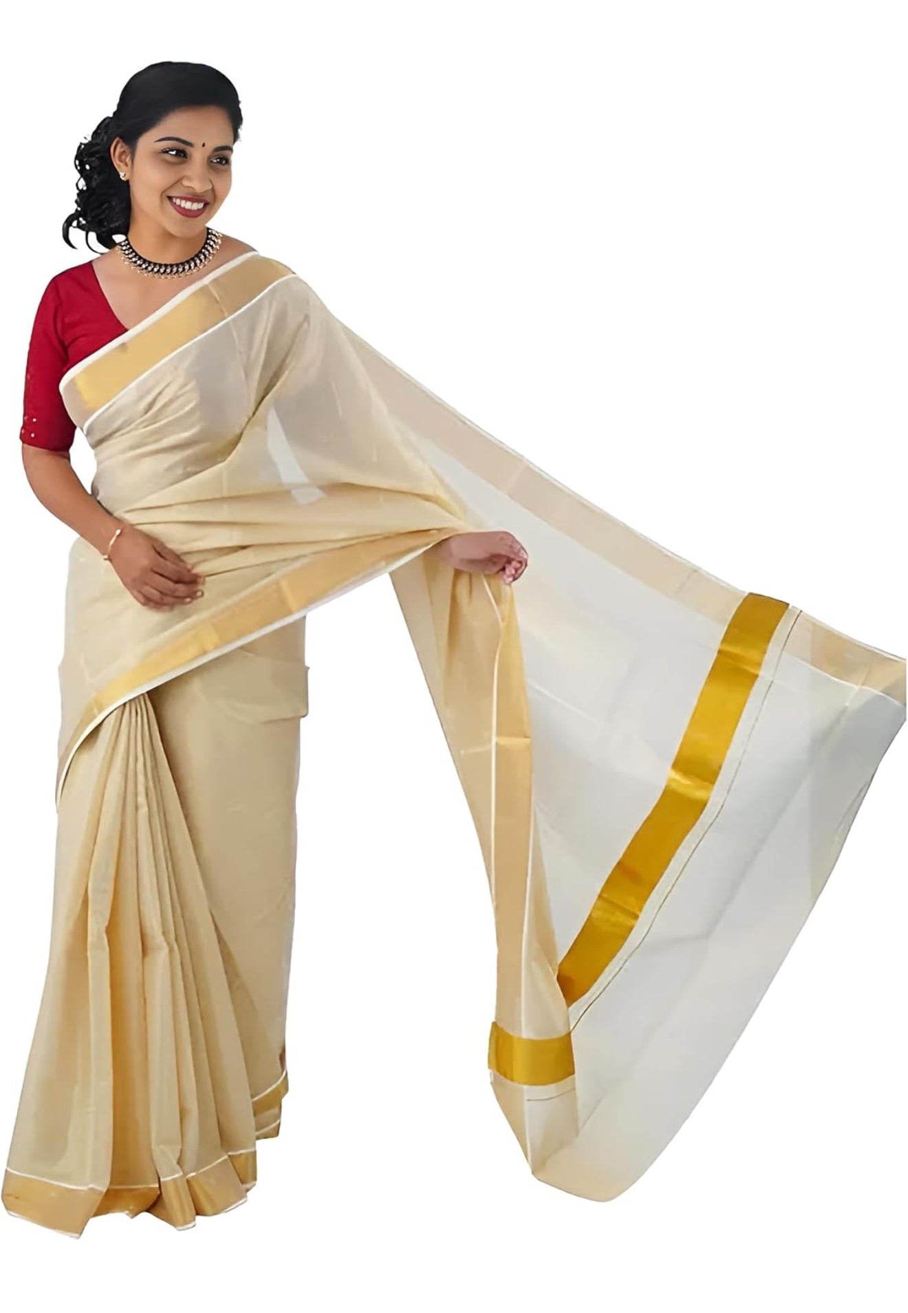 KASAVU PLAIN TISSUE SAREE - GOLD