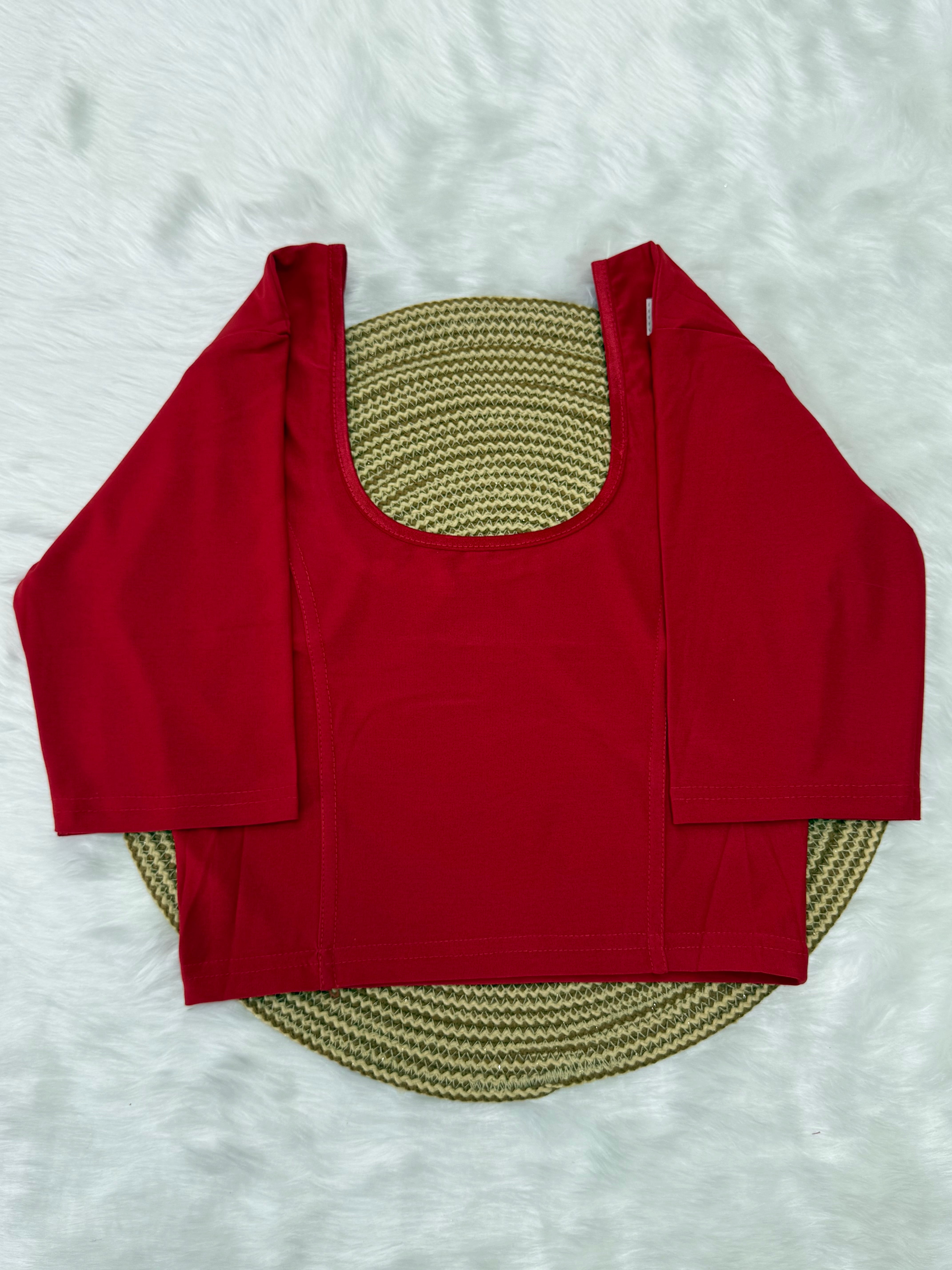 PLAIN ELBOW SLEEVE STRETCHABLE BLOUSE