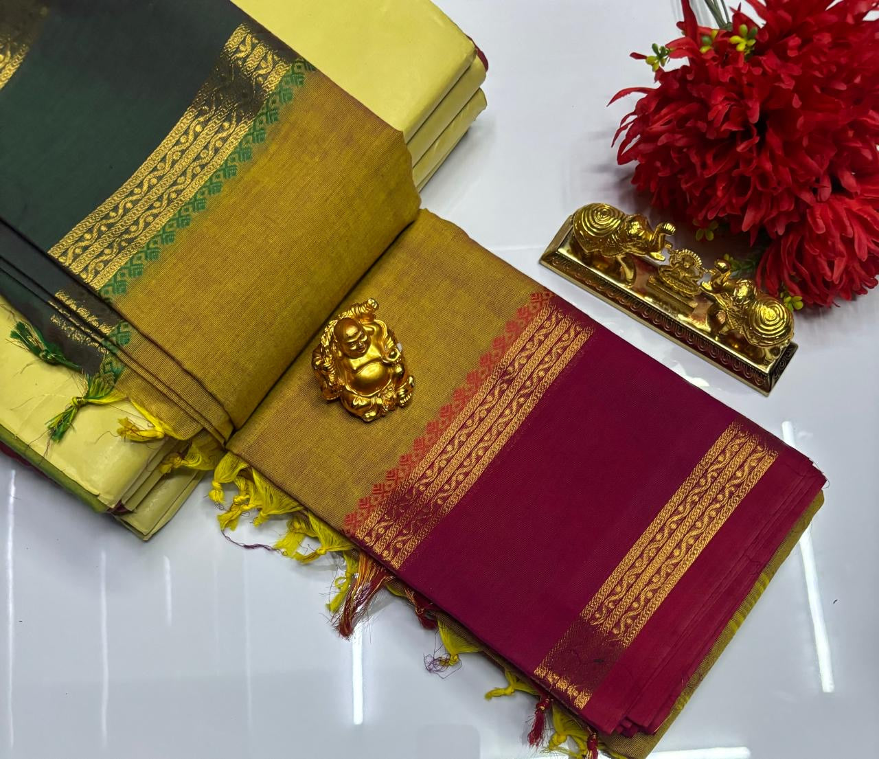 PURE KANCHI COTTON SAREES - YELLOW