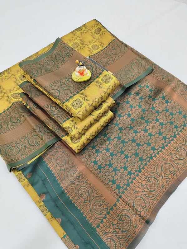 KUBERA ELITE BRIDAL FANCY SILK SAREE - YELLOW & GREEN