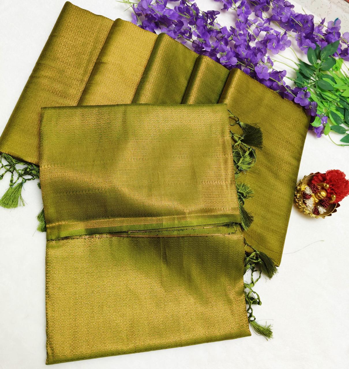 PREMIUM KUBERA PATTU SILK SAREE -OLIVE GREEN