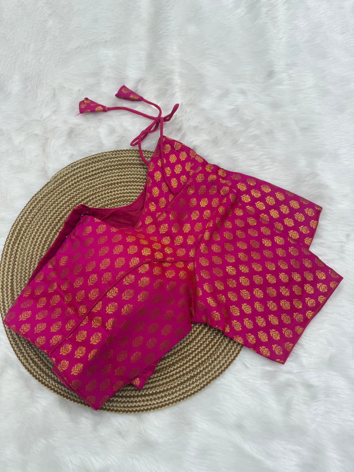 DESIGNER JACQUARD READY TO WEAR SAREE BLOUSE - PINK