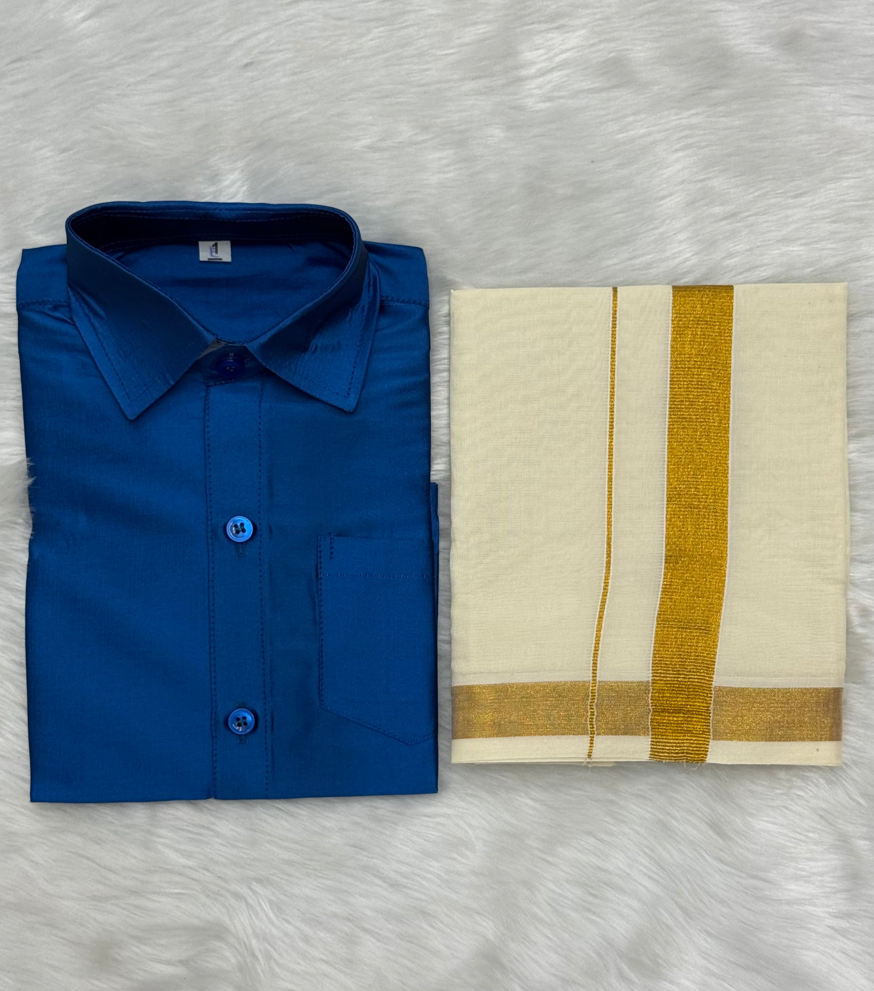 KIDS BOYS VELCRO DHOTI & SHIRT COMBO SET - BLUE