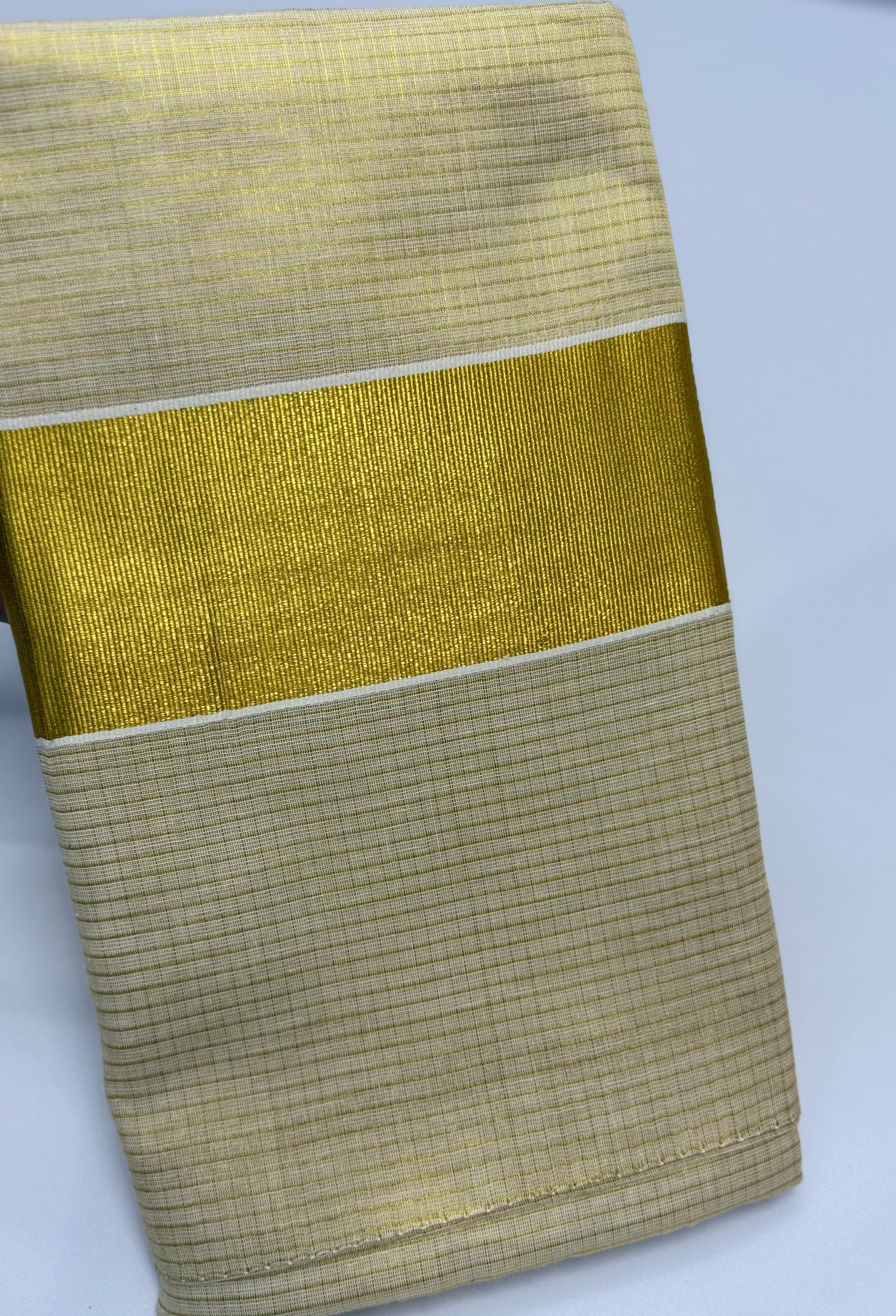 KERALA KASAVU CHECKED TISSUE SET SAREE - GOLD