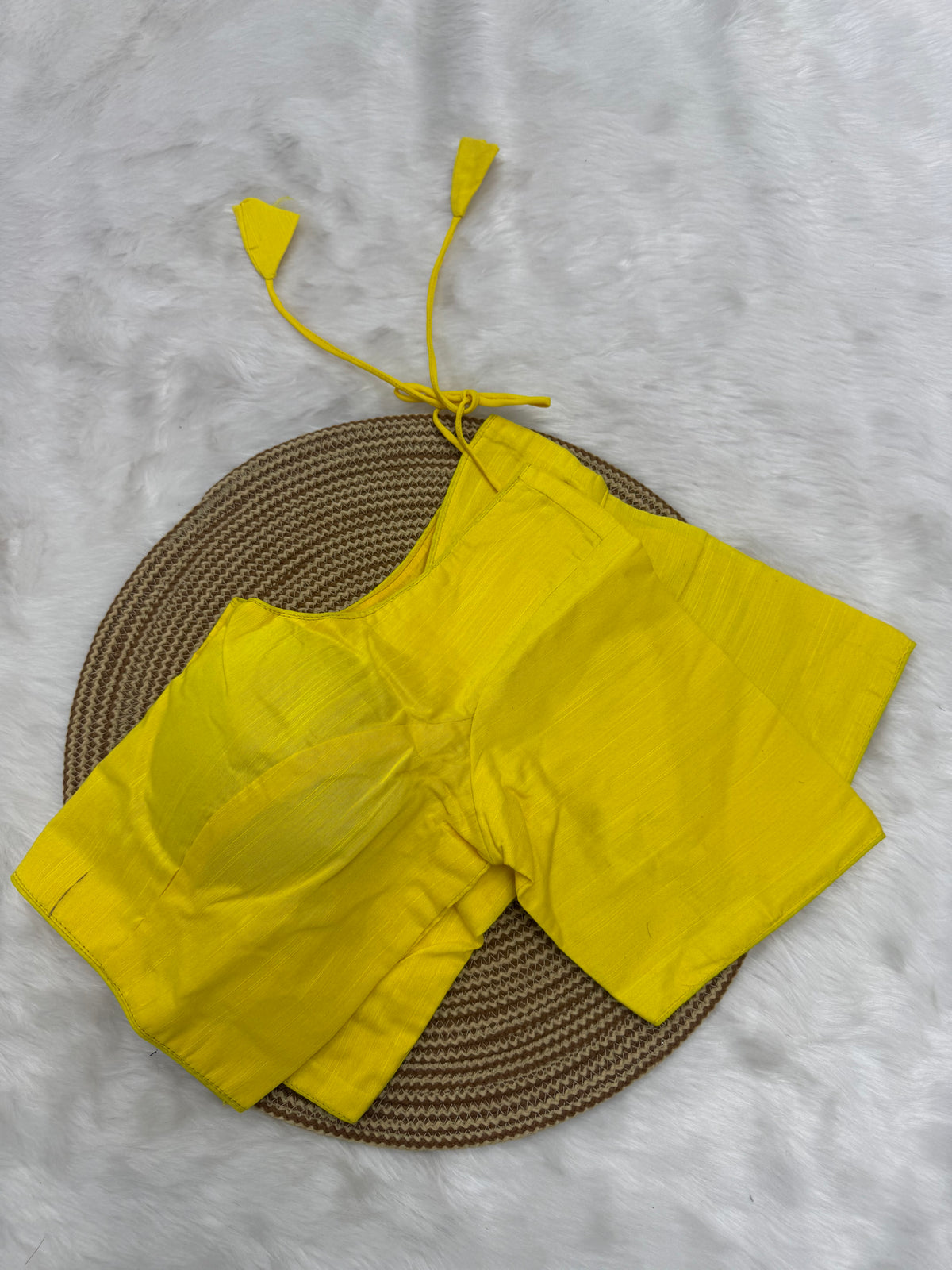 PLAIN SILK READY TO WEAR SAREE BLOUSE - YELLOW