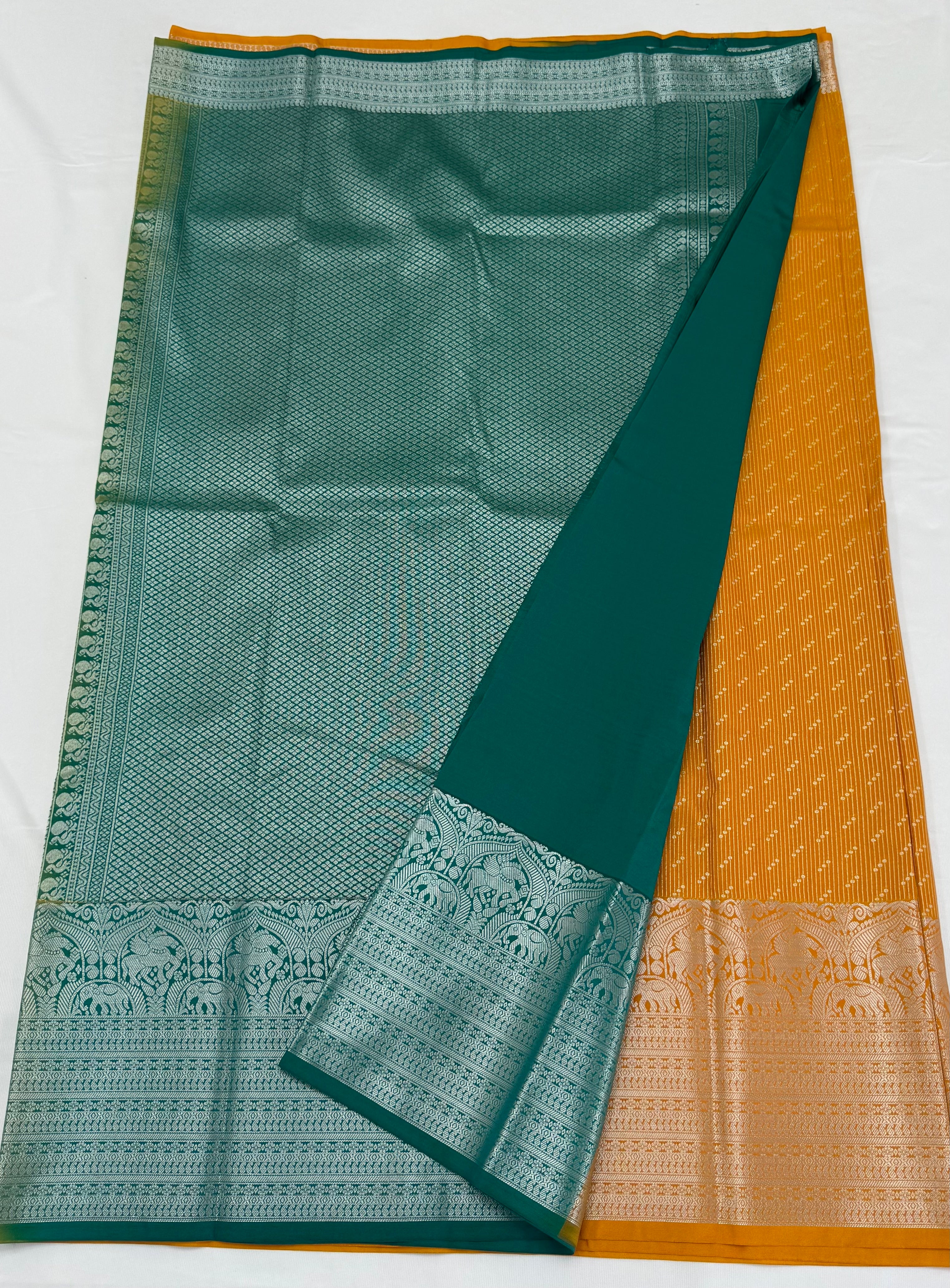 PREMIUM SEMI KANCHI SILK SAREE - TANGARINE