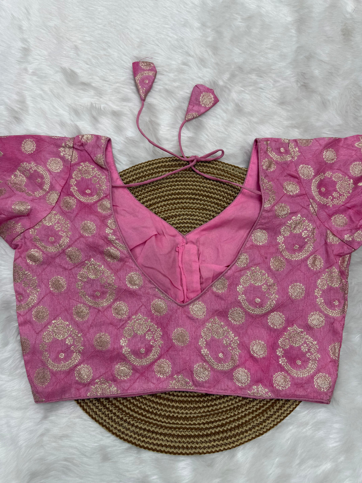 DESIGNER BROCADE WORK READYMADE BLOUSE - TAFFY PINK