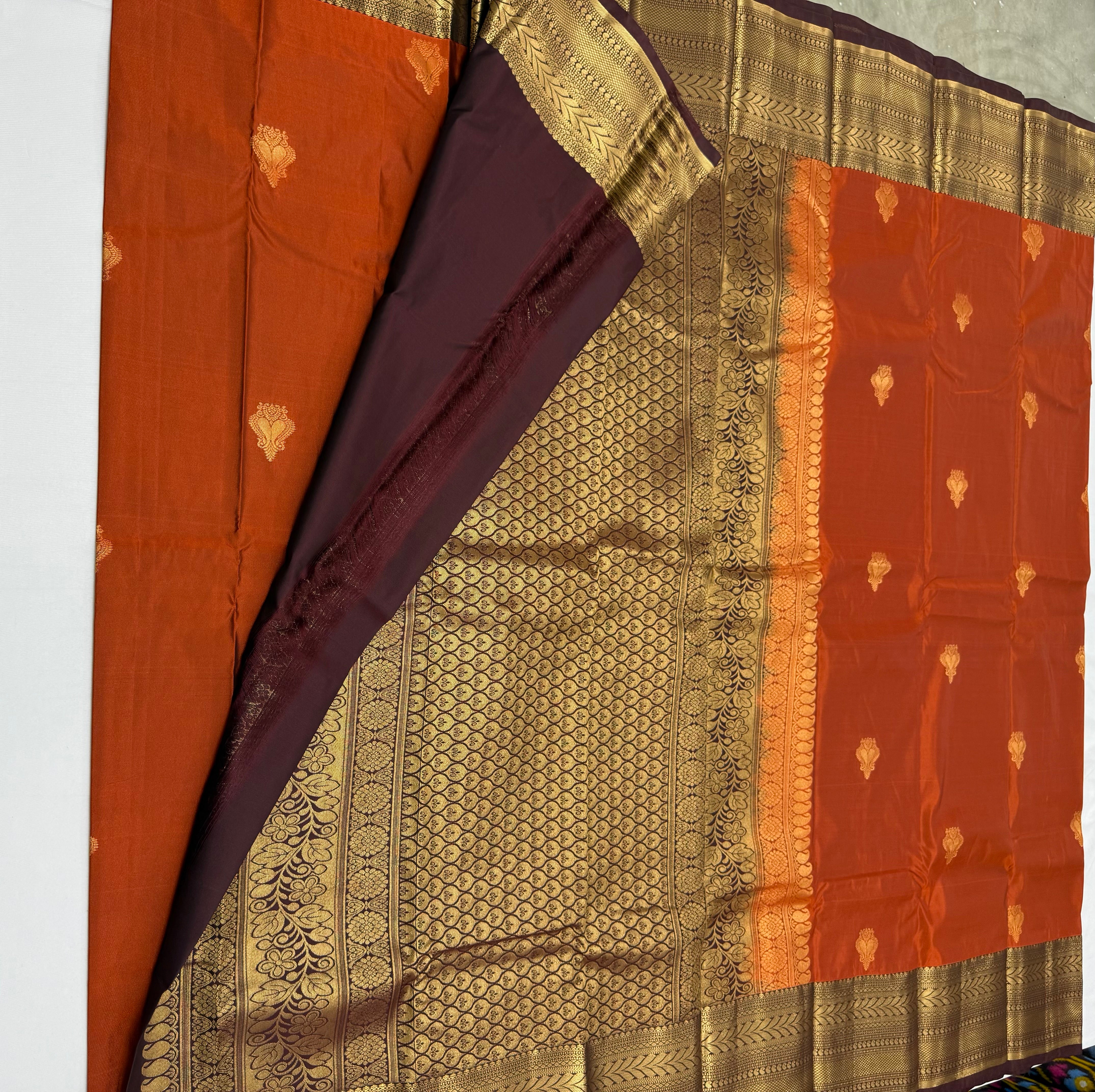 PREMIUM SEMI KANCHI SILK SAREE - RUST ORANGE