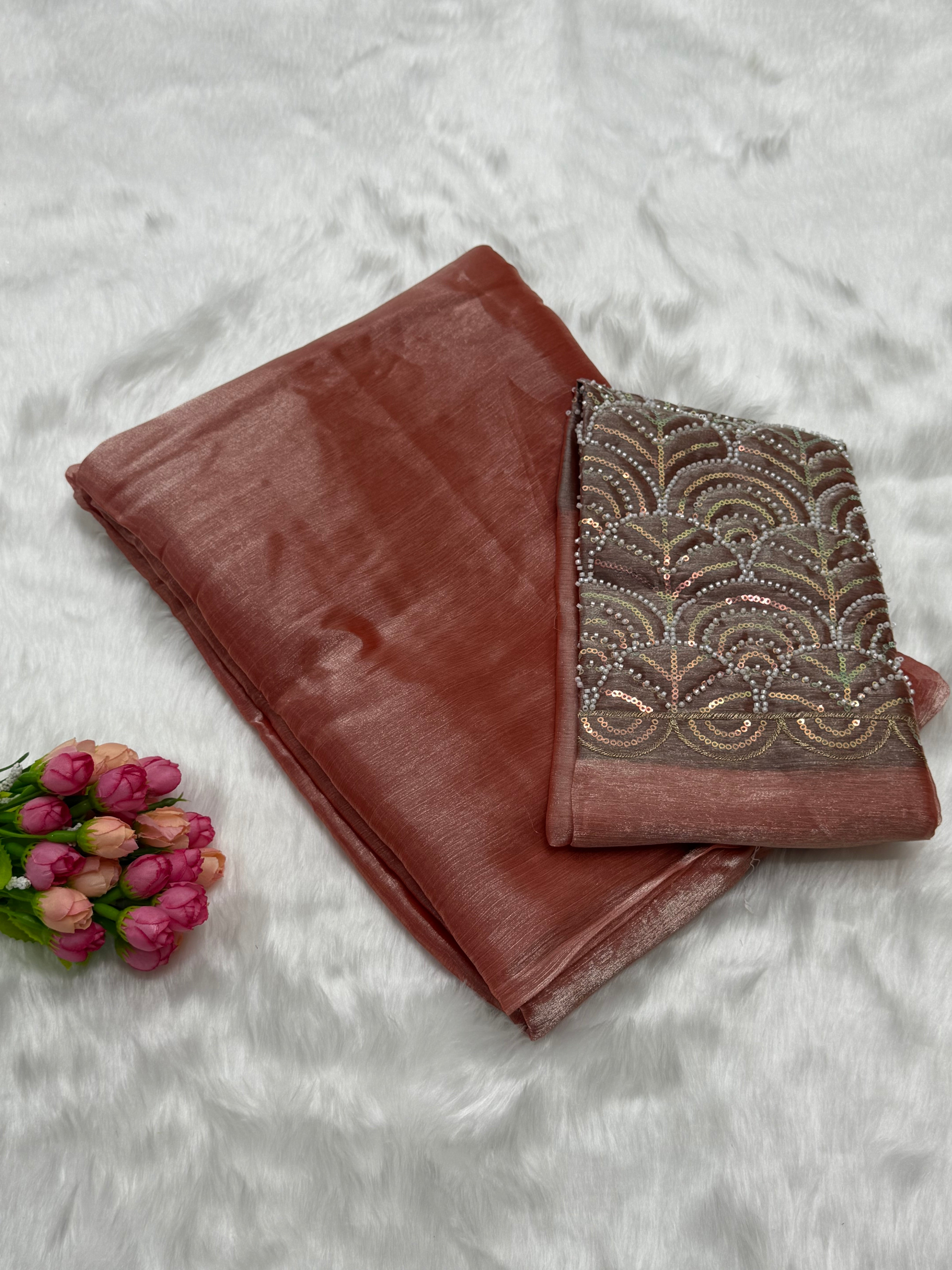 PREMIUM SPACE SILK SAREE WITH A MATCHING BLOUSE PIECE - PASTEL PINK