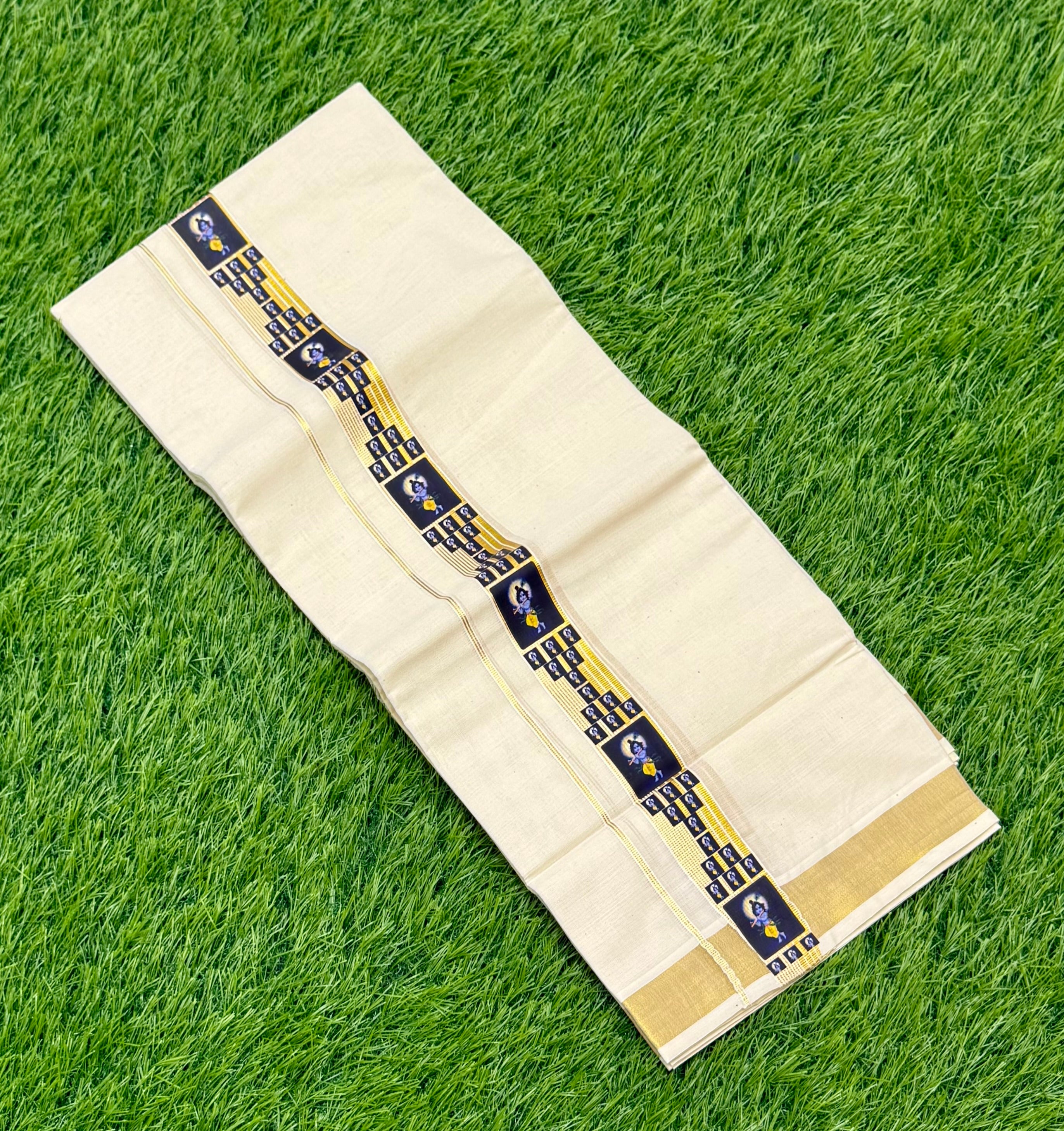 PREMIUM GOLDEN KASAVU PRINTED DOUBLE MUNDU