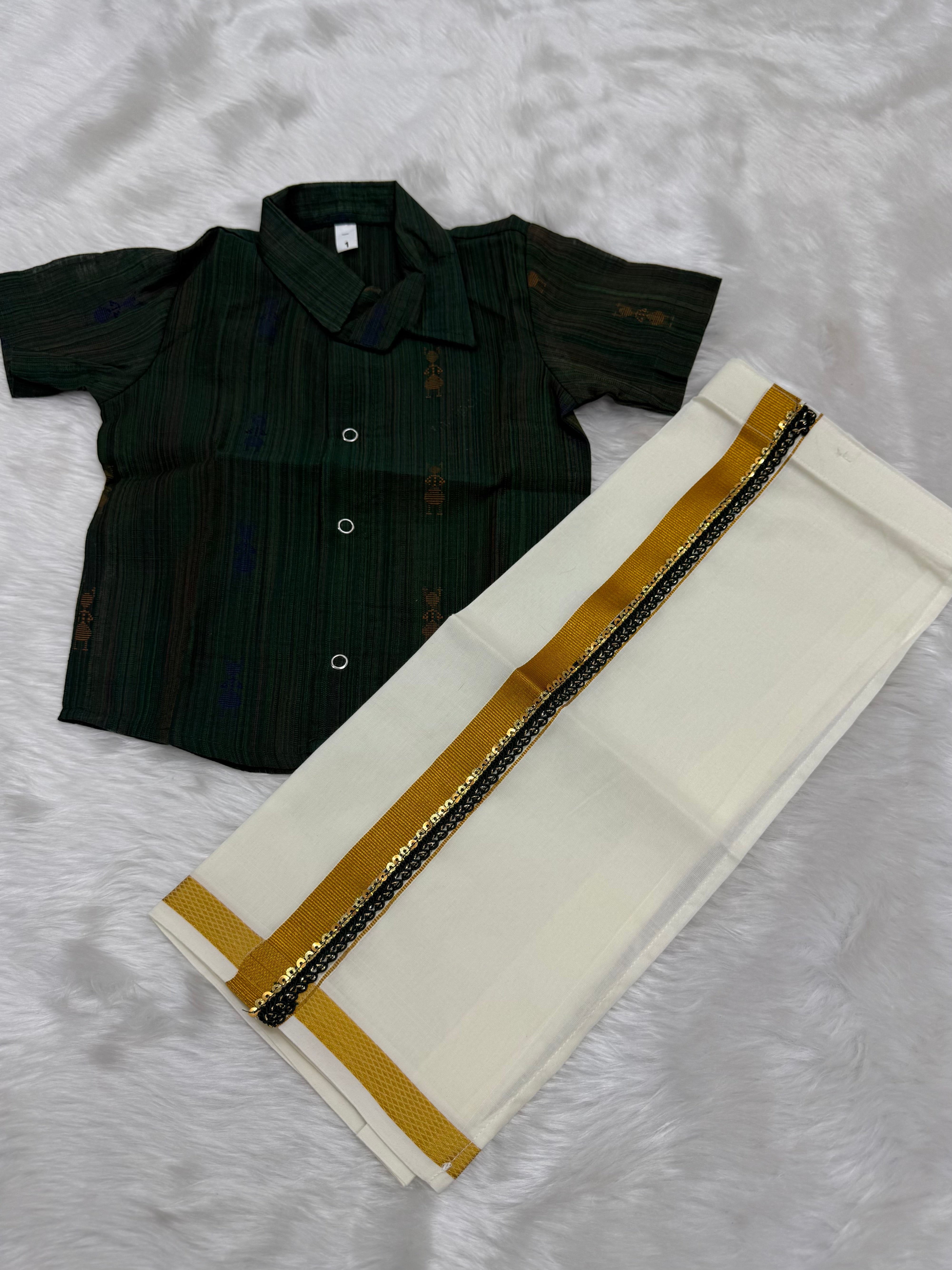 KIDS BOYS VELCRO DHOTI & SHIRT COMBO SET - GREEN