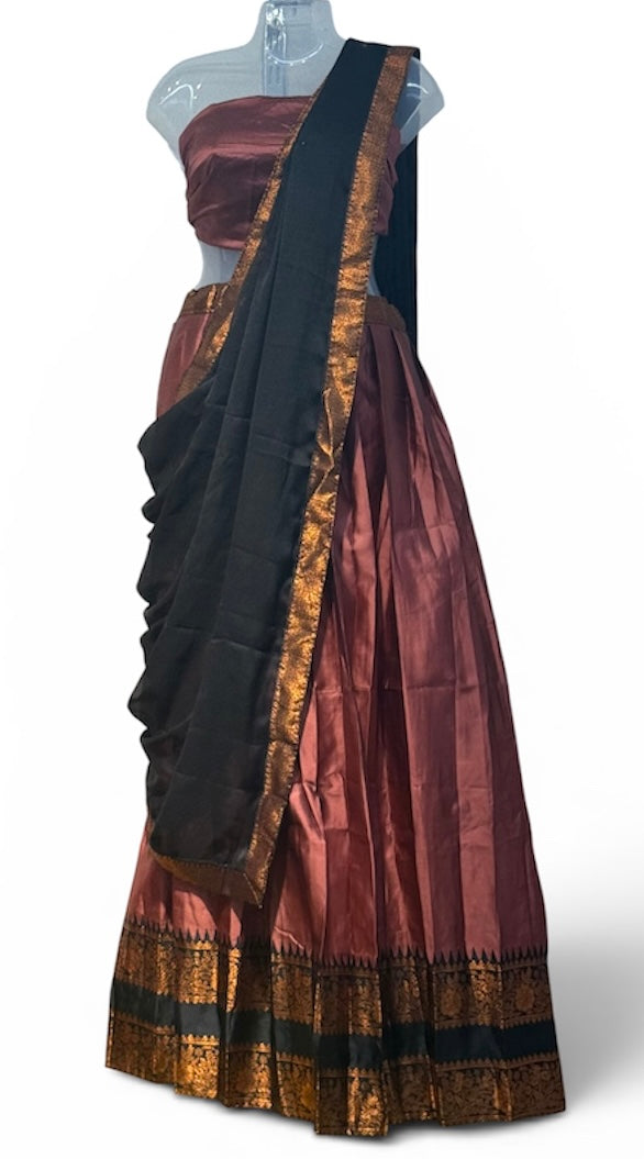 TRADITIONAL ONAM SPECIAL COTTON SILK DHAVANI SET - DUSTY ROSE