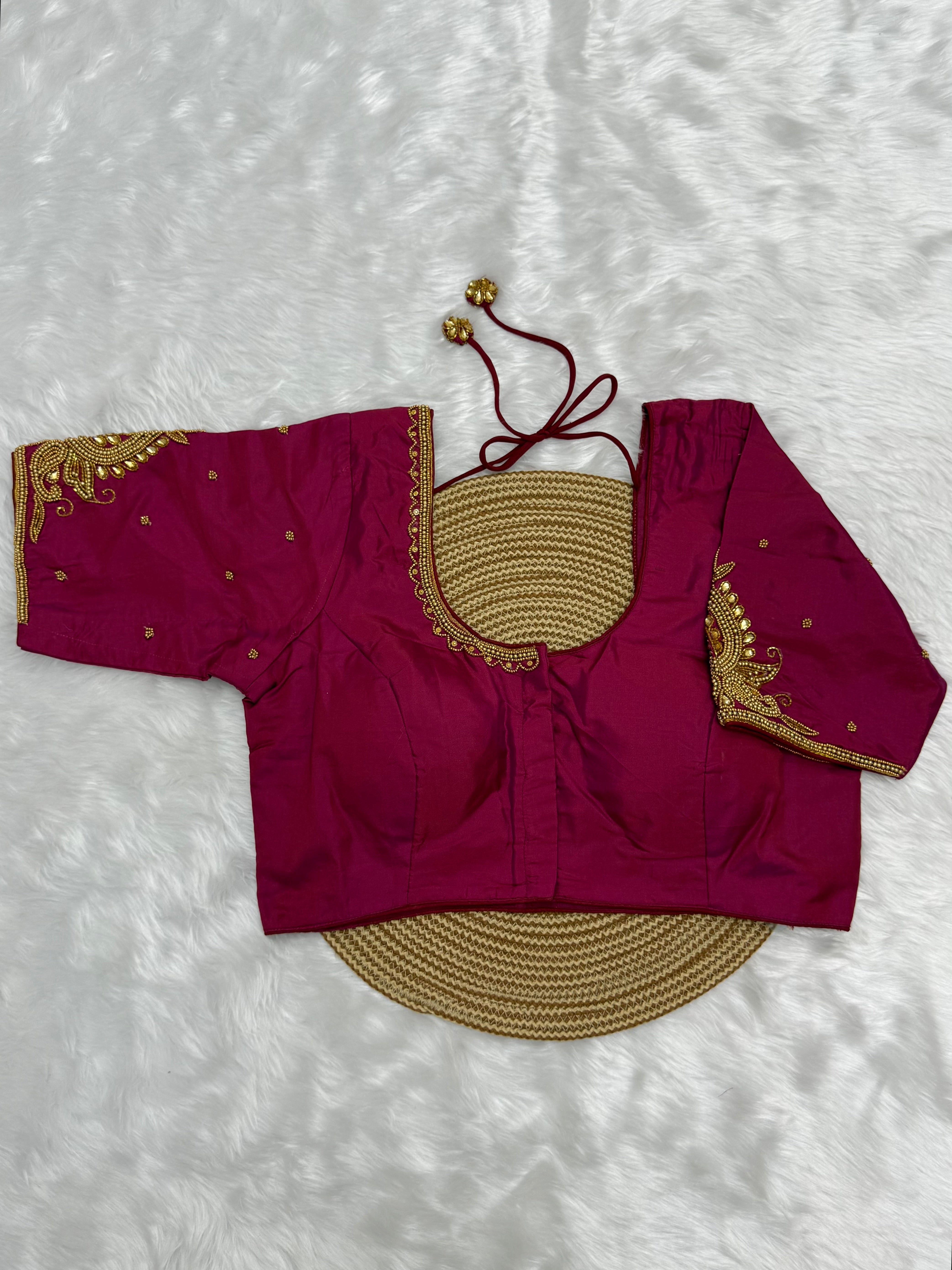 BRIDAL AARI WORK READY TO WEAR SAREE BLOUSE - PINK