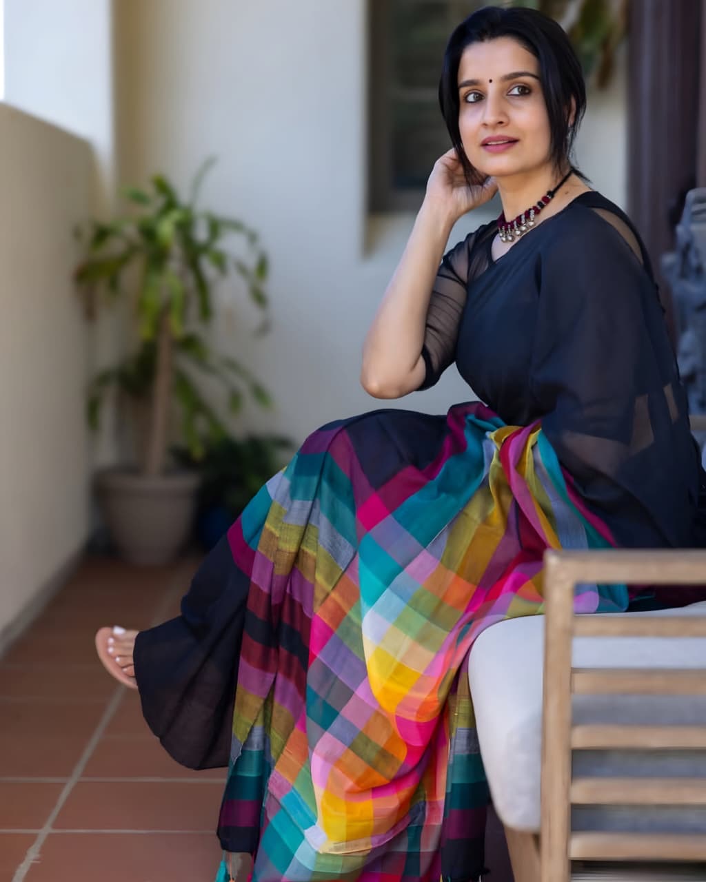 TRENDY MULTICOLOUR CHECKED TYPE SAREE