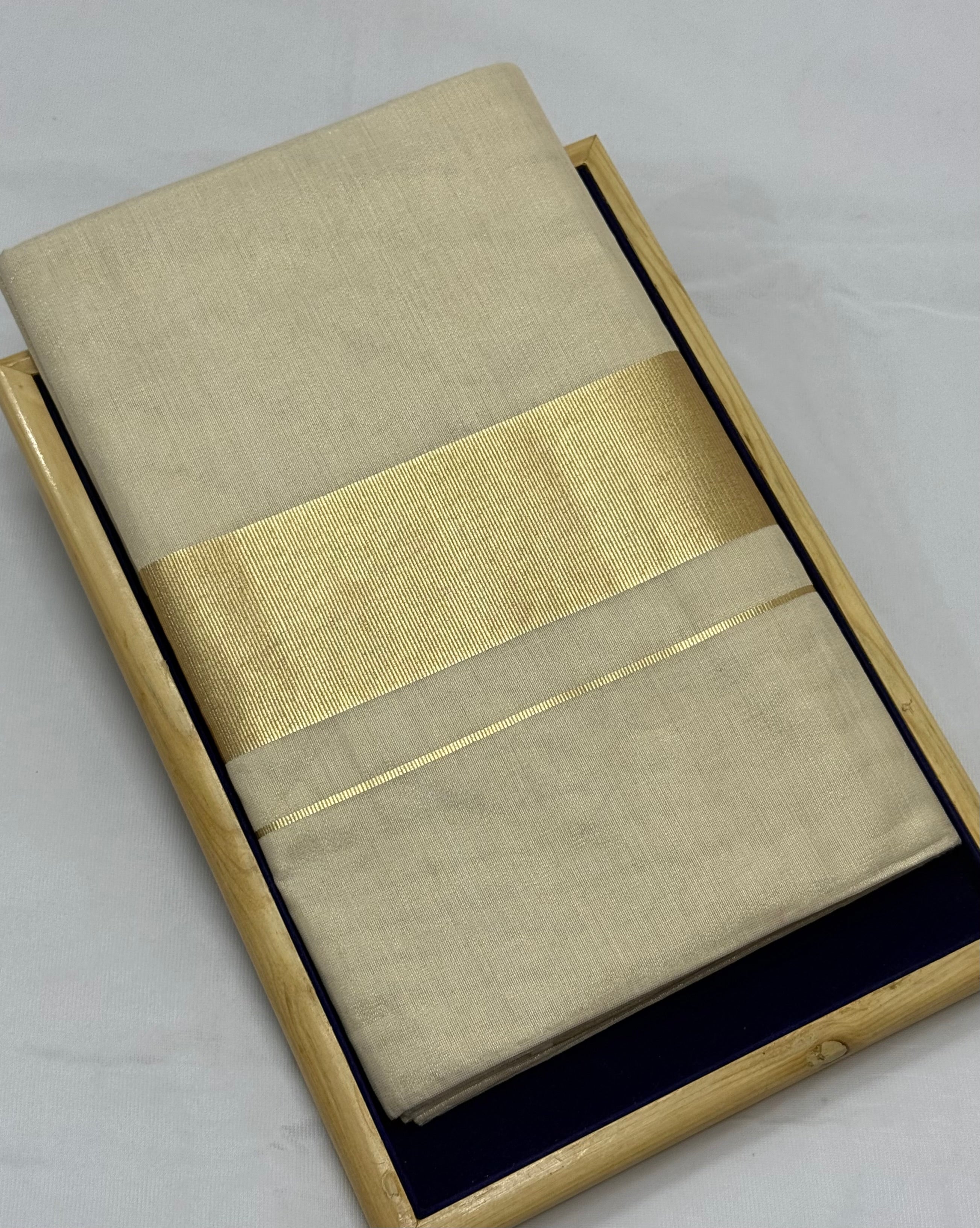 PREMIUM KERALA SOLID KASAVU TISSUE SAREE - (BEIGE,GOLD)