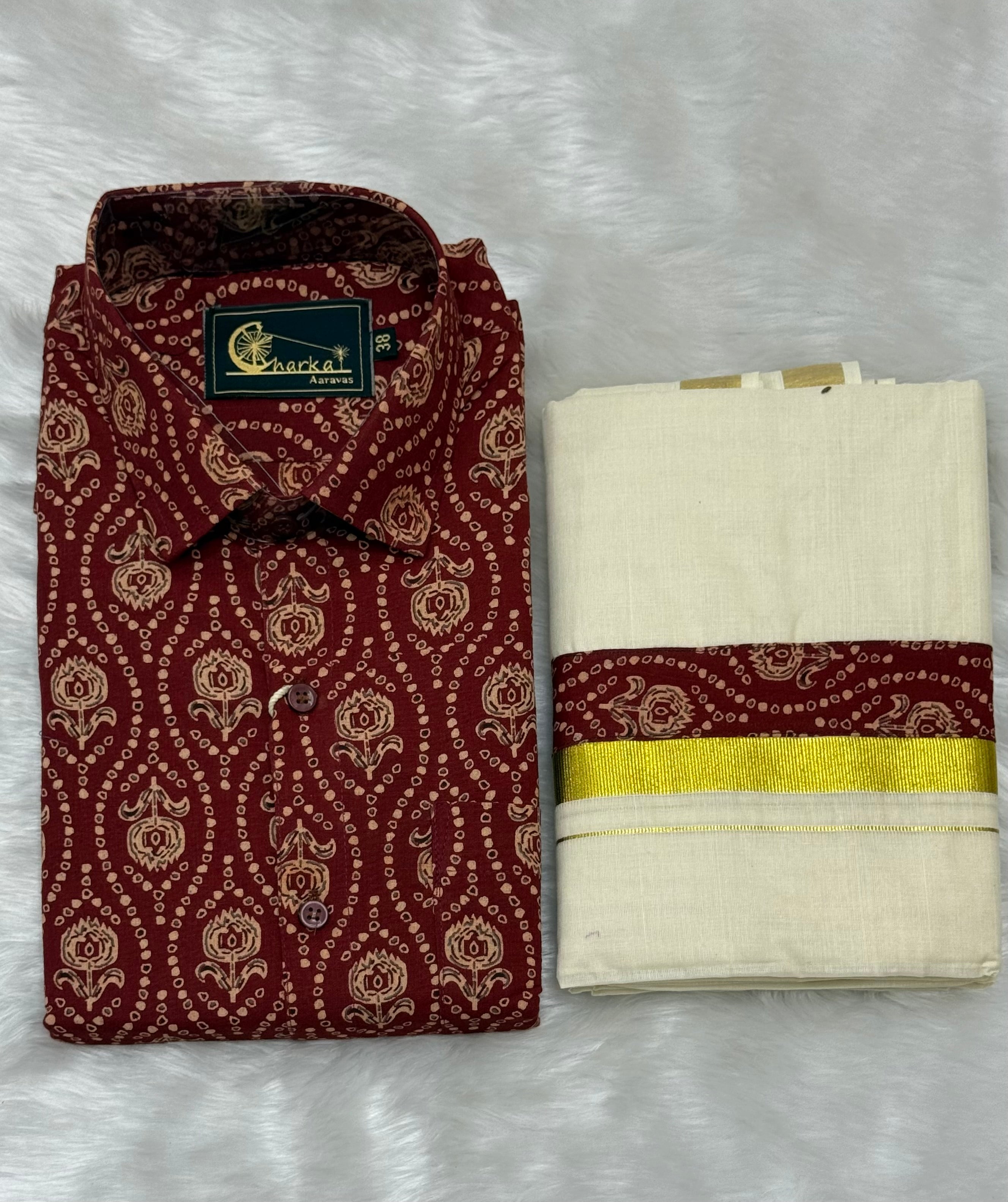 AJRAKH PRINTED HALF SLEEVE SHIRT & MUNDU COMBO
