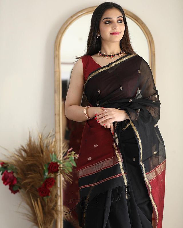 MAHESHWARI COTTON SILK SAREE - BLACK