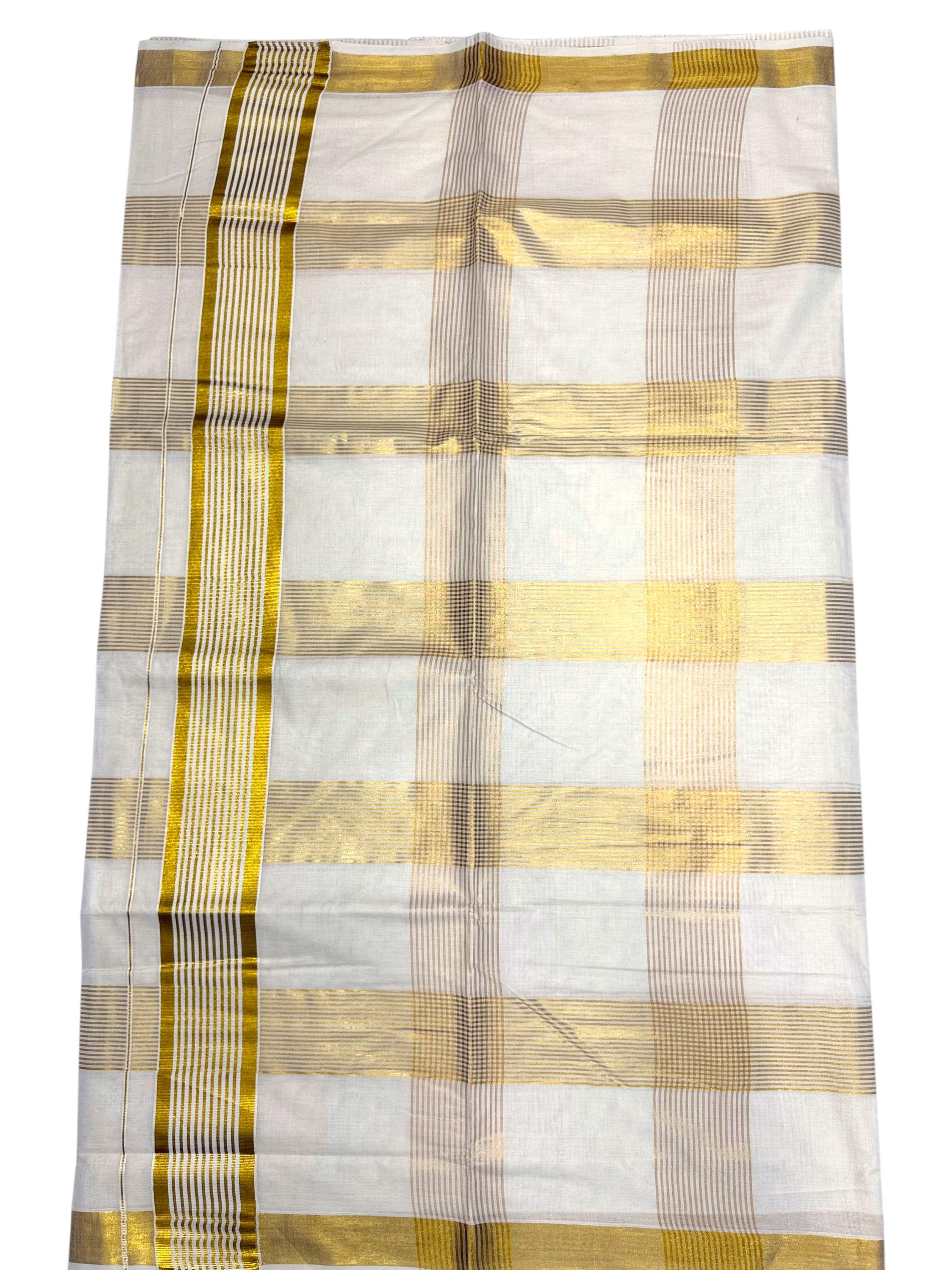KERALA KASAVU COTTON CHECKED SET SAREE(GOLD)
