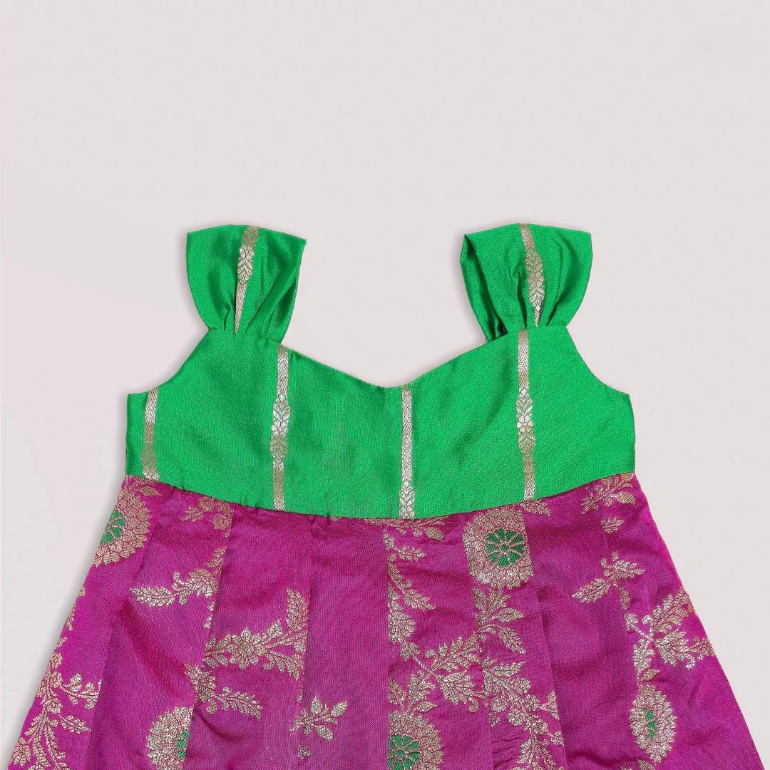 GREEN PINK NEW BORN FROCK