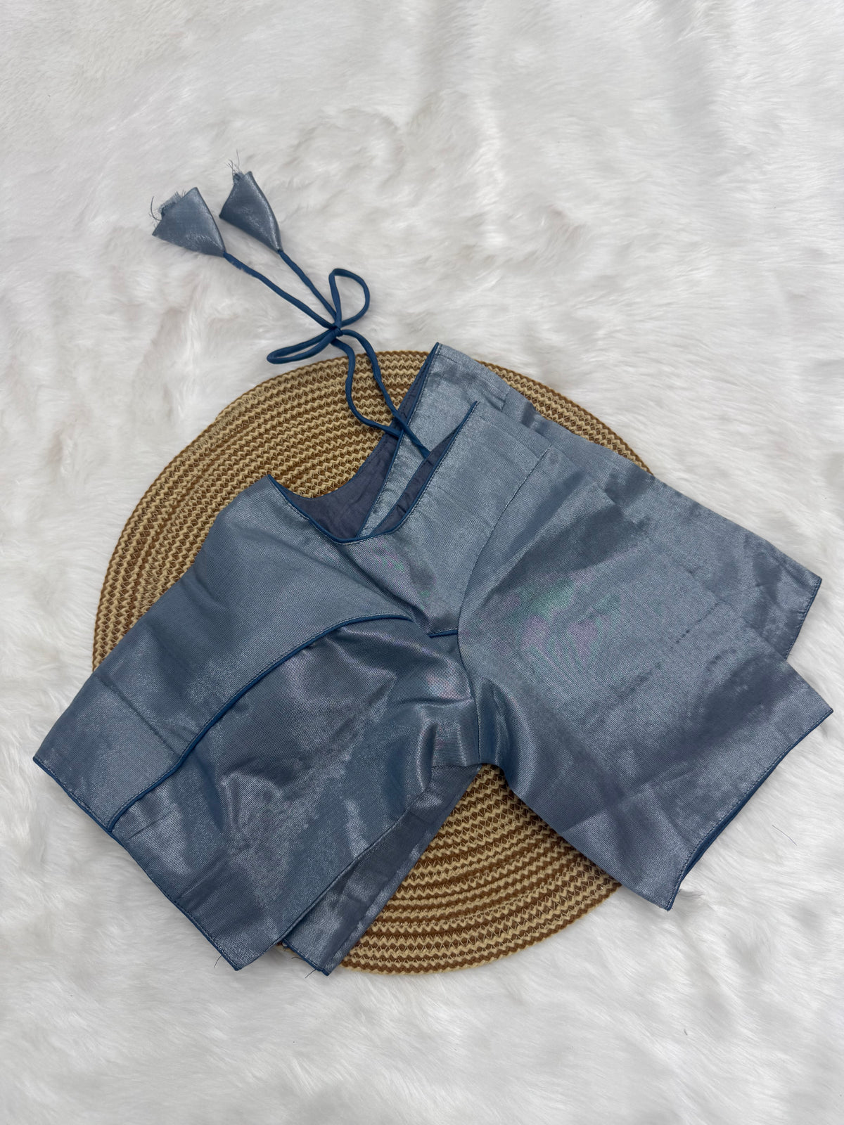 PLAIN TISSUE READY TO WEAR SAREE BLOUSE - GREY