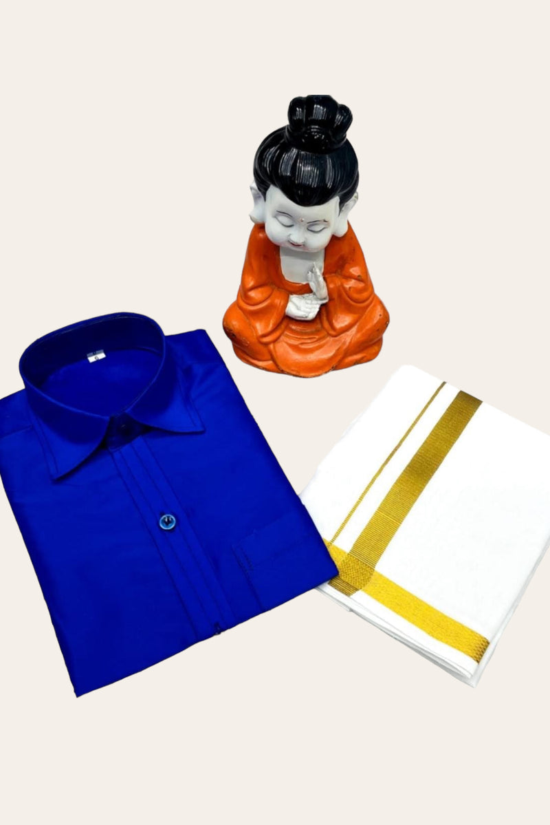 KIDS BOYS VELCRO DHOTI & SHIRT COMBO SET - BLUE