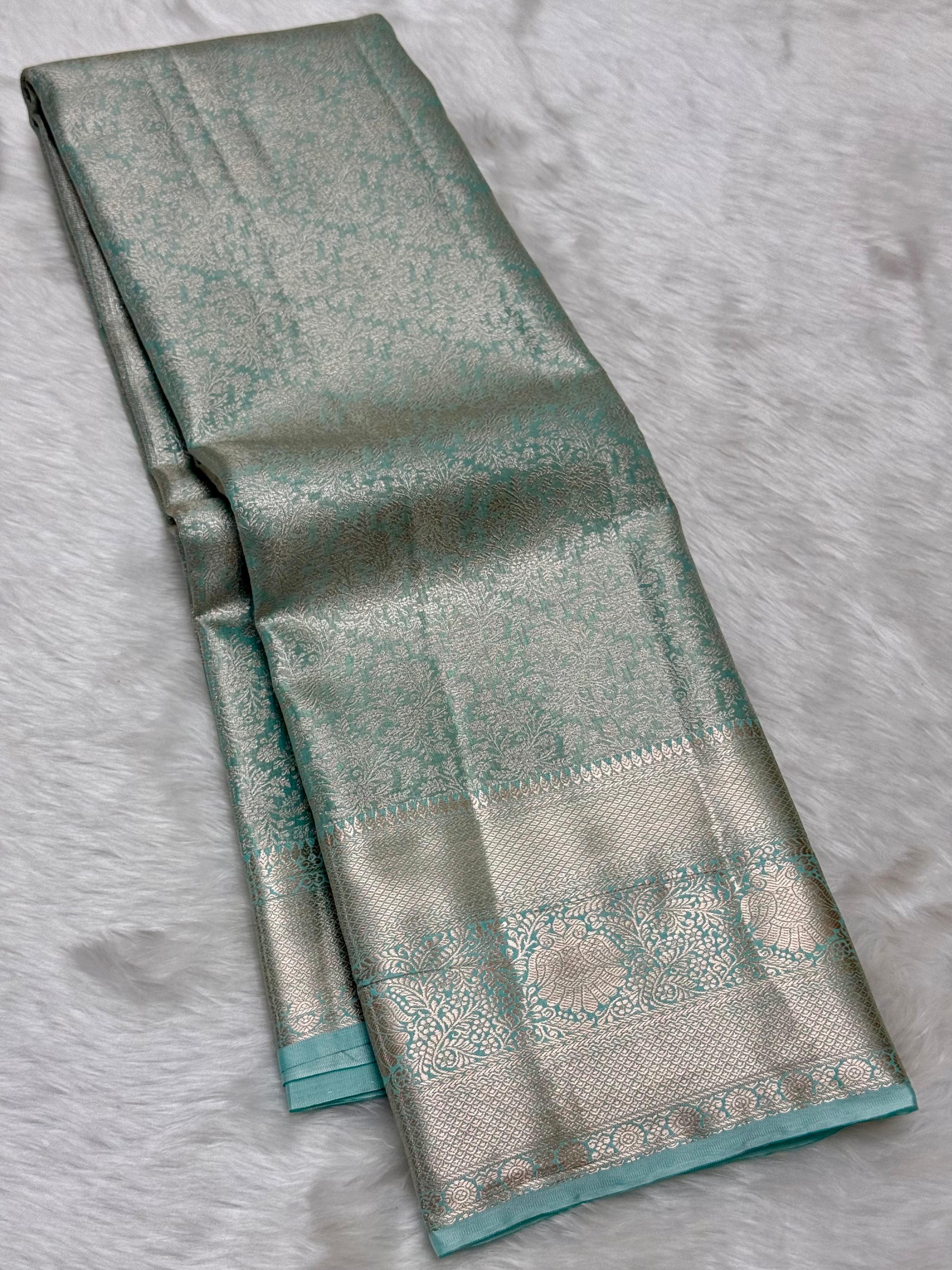 PREMIUM SEMI KANCHI TISSUE SILK SAREE - PASTEL TEAL