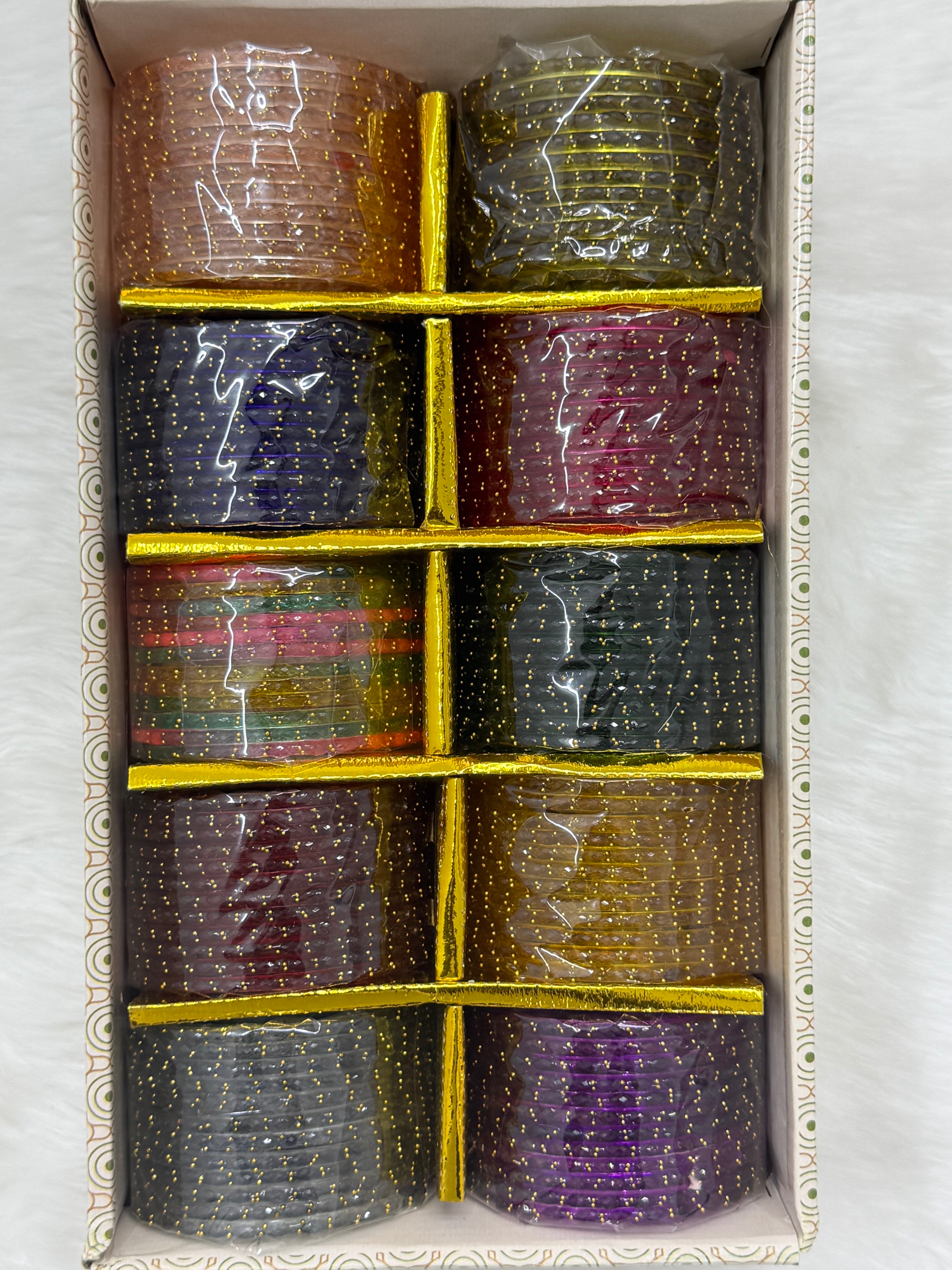 PREMIUM RAINDROP GLASS BANGLES - 10 COLOUR MIX(BOX OF 120PCS)