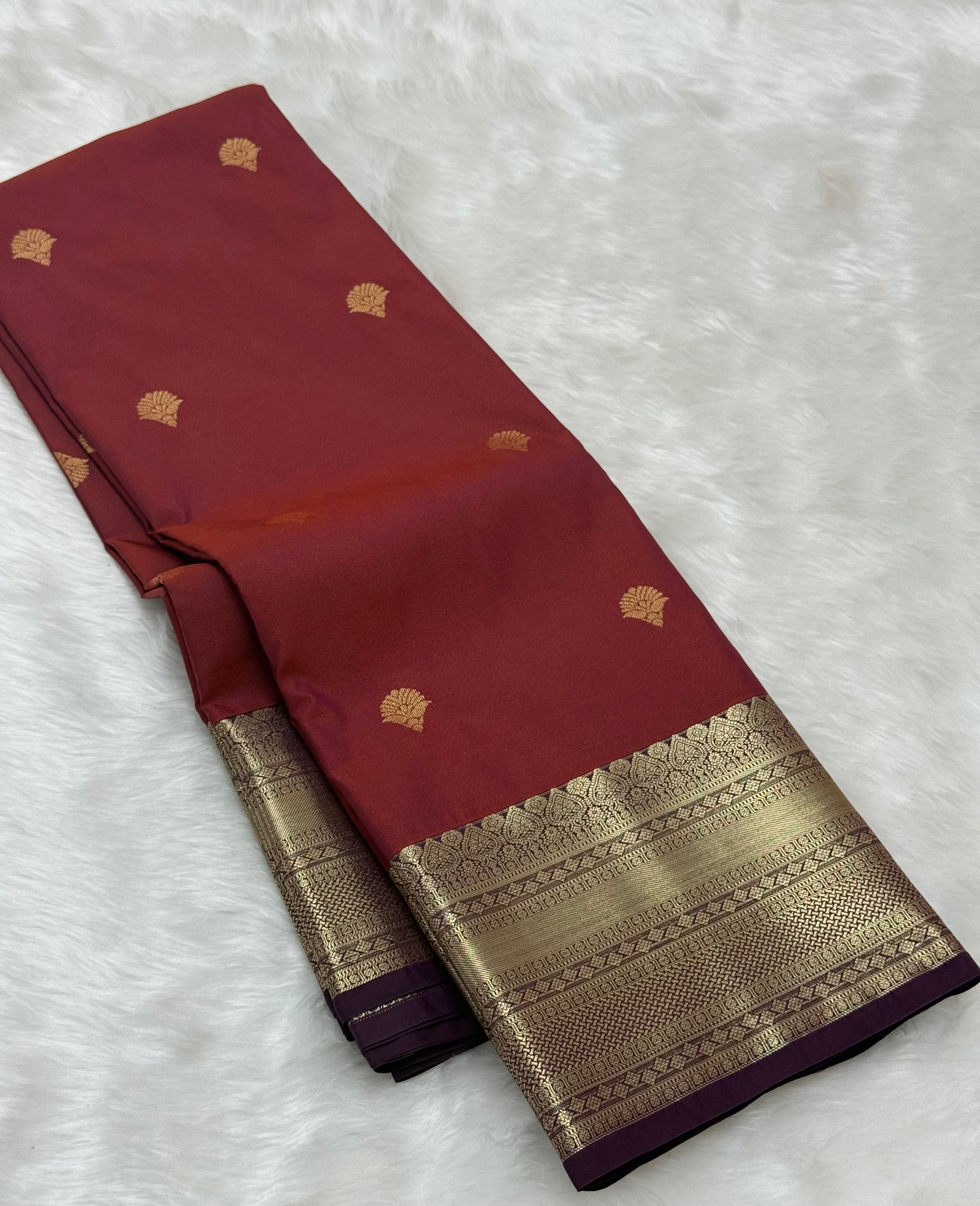 PREMIUM SEMI KANCHI SILK SAREE - DARK SCARLET