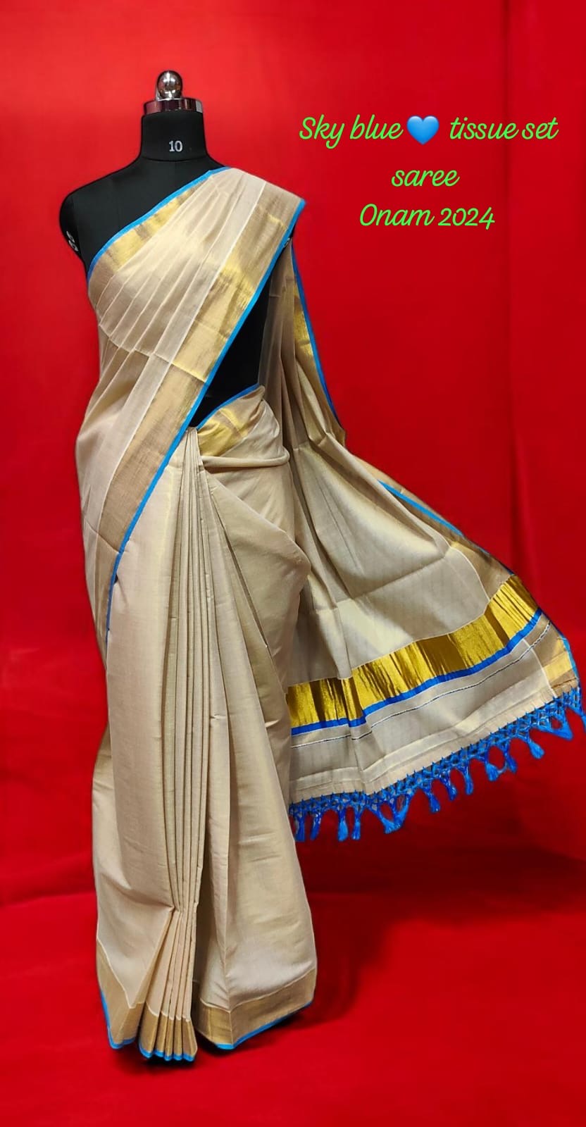 SOLID/PLAIN HANDLOOM TISSUE SAREE - ( SKYBLUE,BEIGE,GOLD)