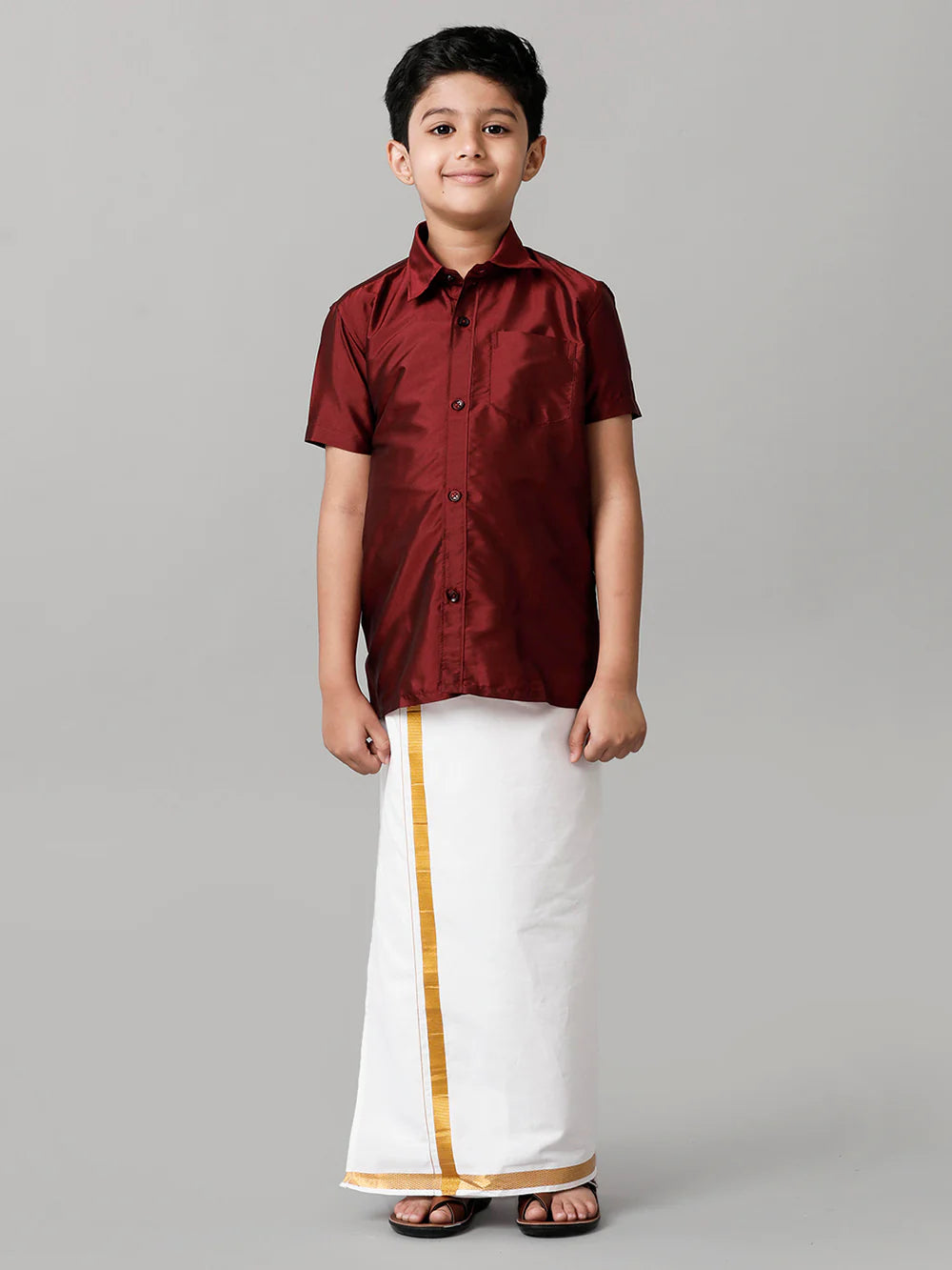 KIDS BOYS VELCRO DHOTI & SHIRT COMBO SET - MAROON