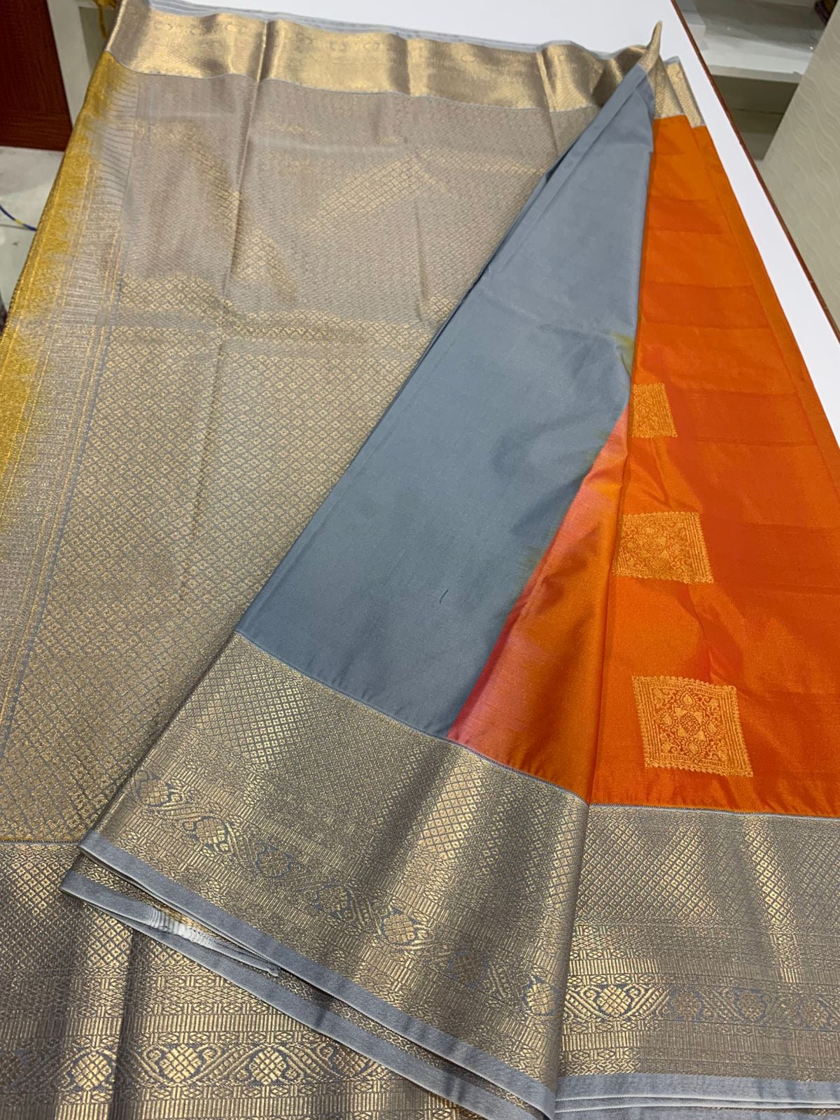 PREMIUM SEMI KANCHI SILK SAREE - ORANGE