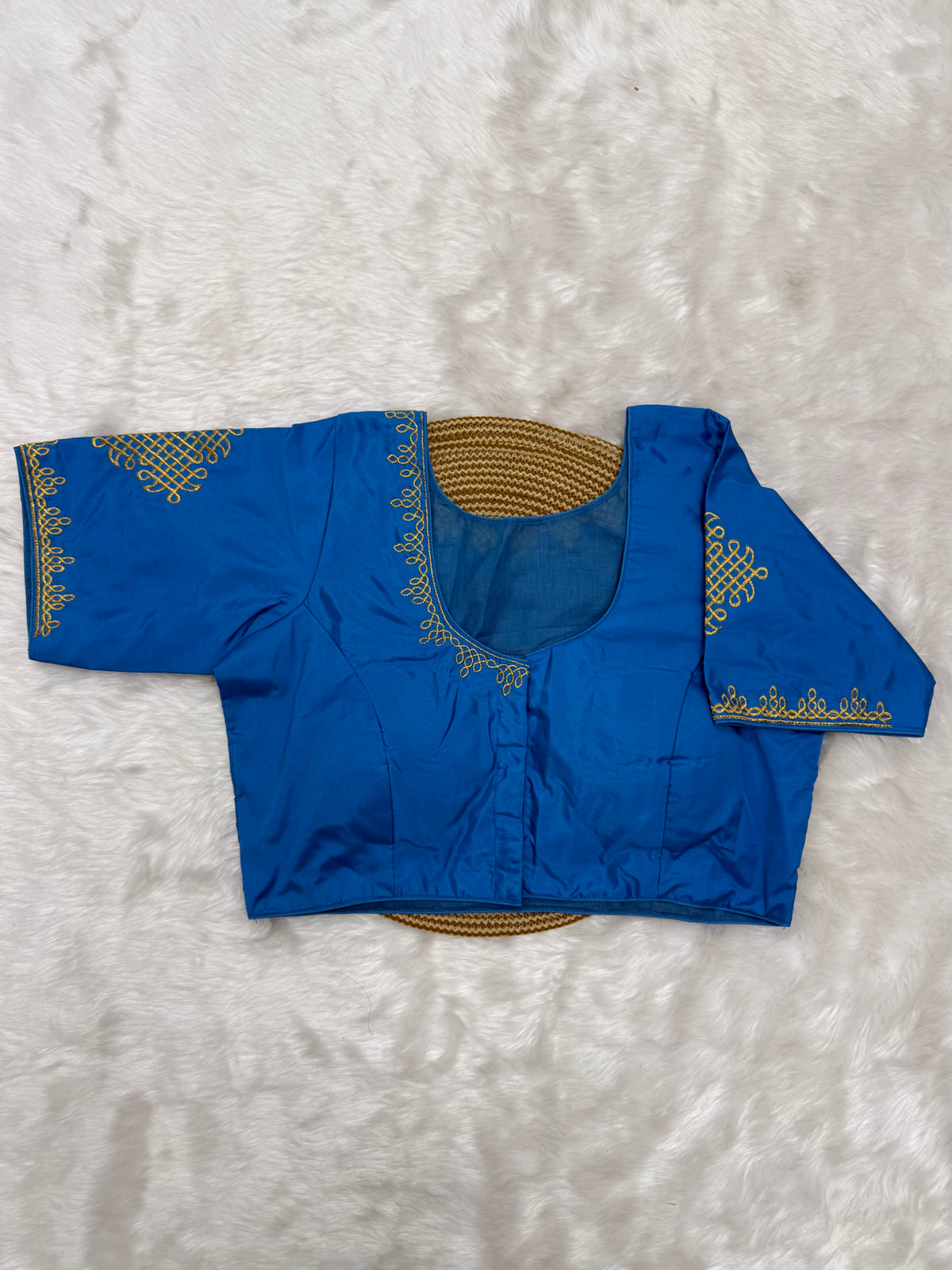 BRIDAL AARI WORK READY TO WEAR SAREE BLOUSE - SKYBLUE