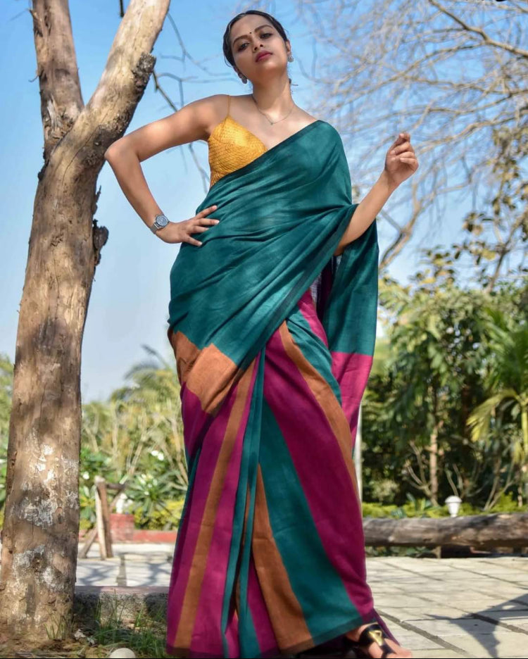 HANDLOOM COTTON SILK MULTI STRIPED SAREE