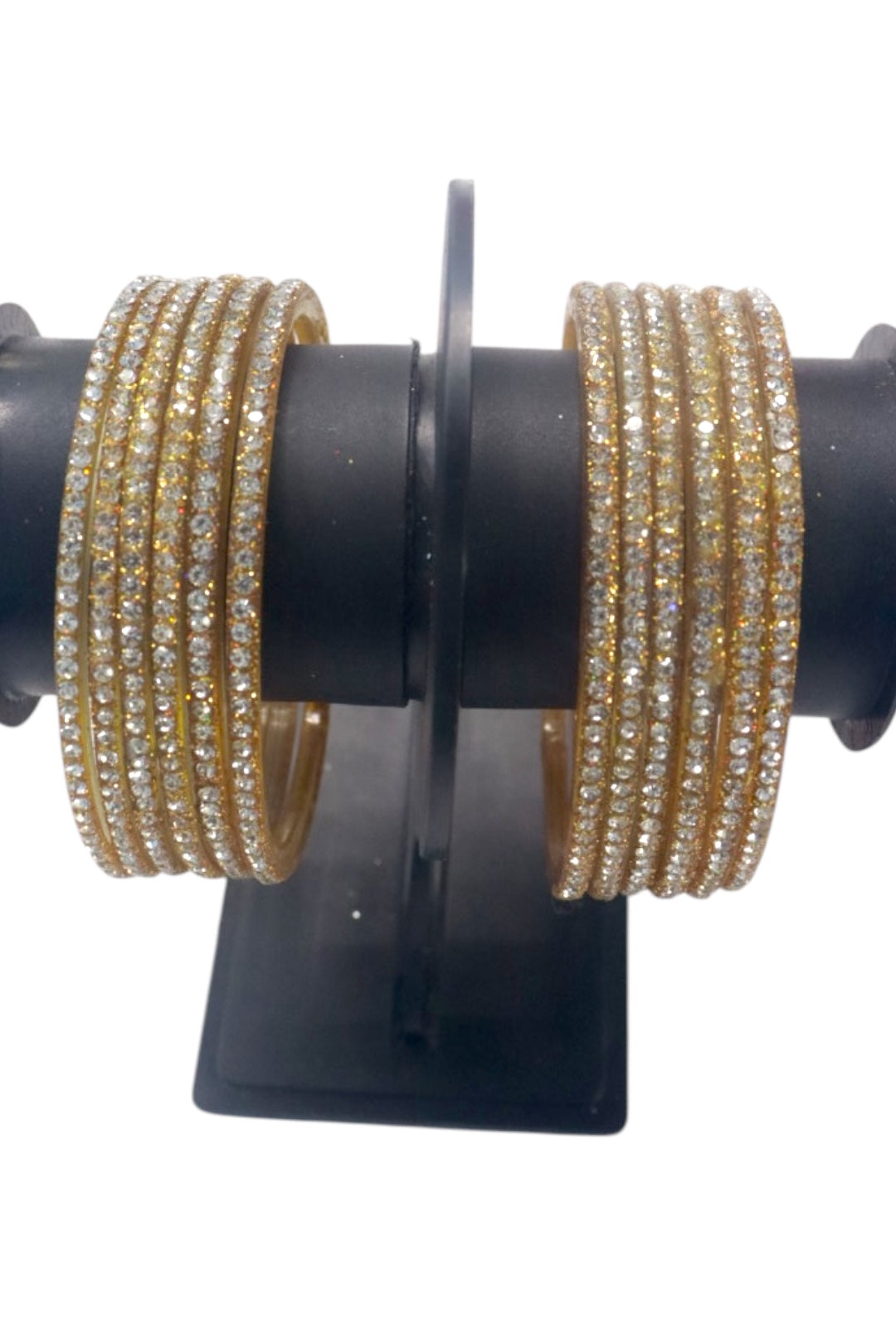 CUBIC WORK GLASS BANGLES - GOLD (PACK OF 12)