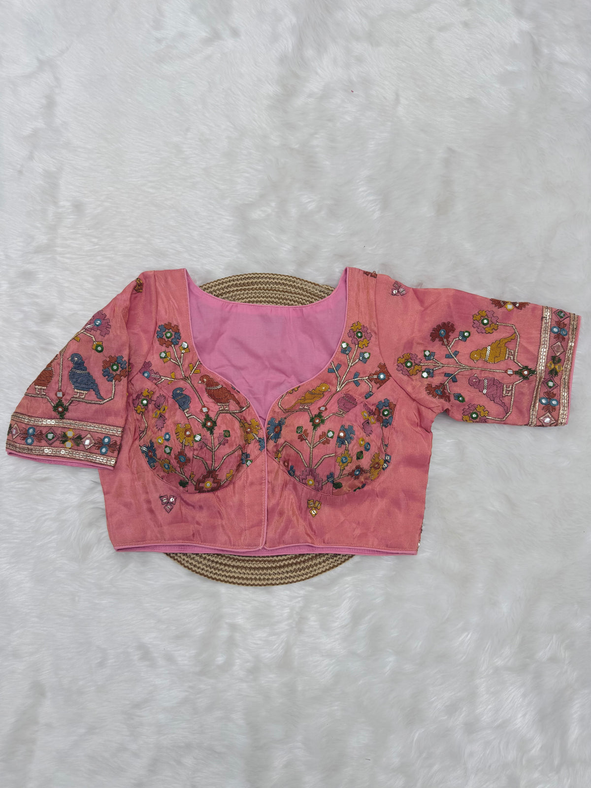 BRIDAL AARI WORK READY TO WEAR SAREE BLOUSE - PEACH