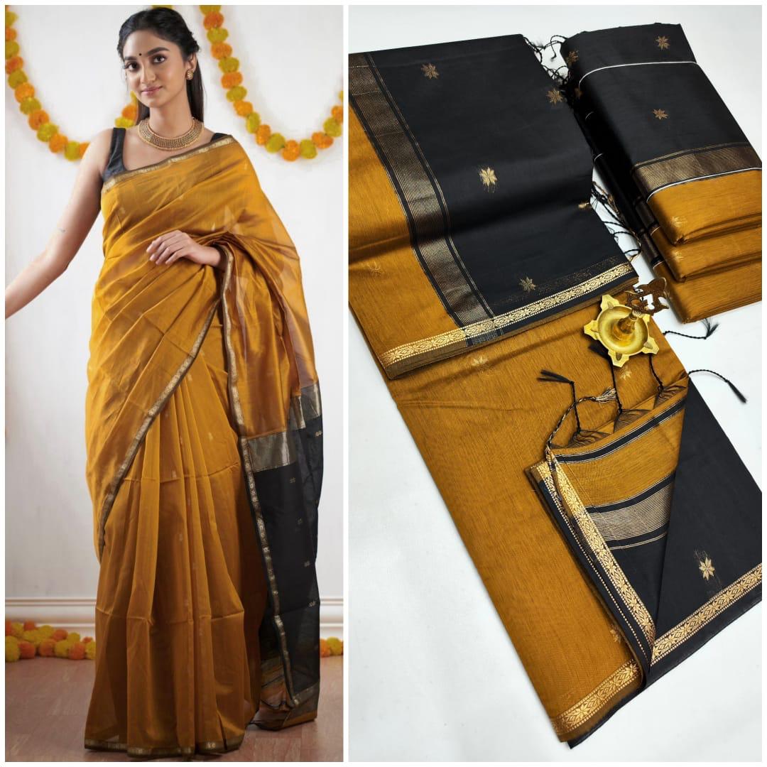 MAHESHWARI COTTON SILK SAREE - GOLDEN YELLOW