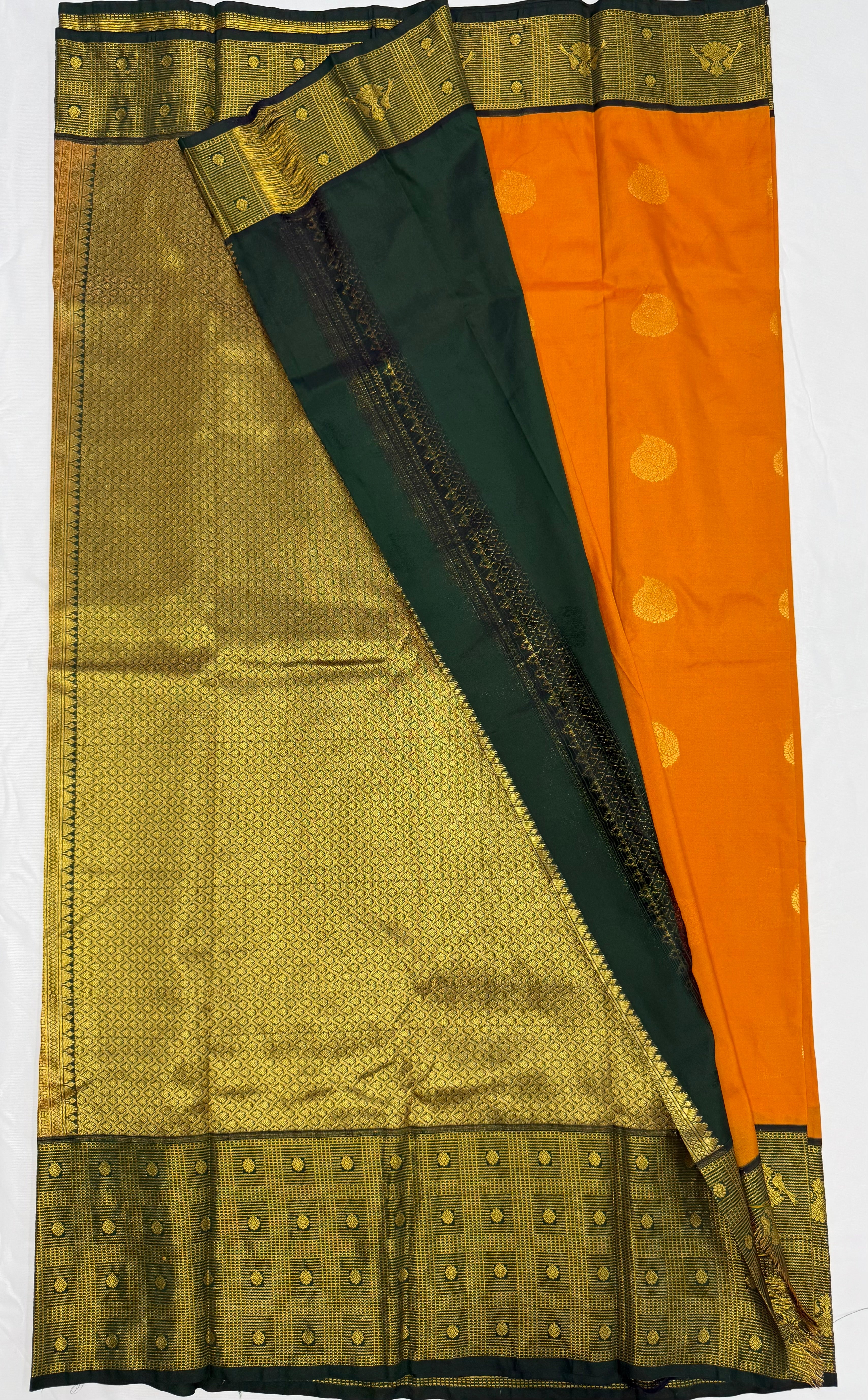 PREMIUM SEMI KANCHI SILK SAREE - TIGER ORANGE