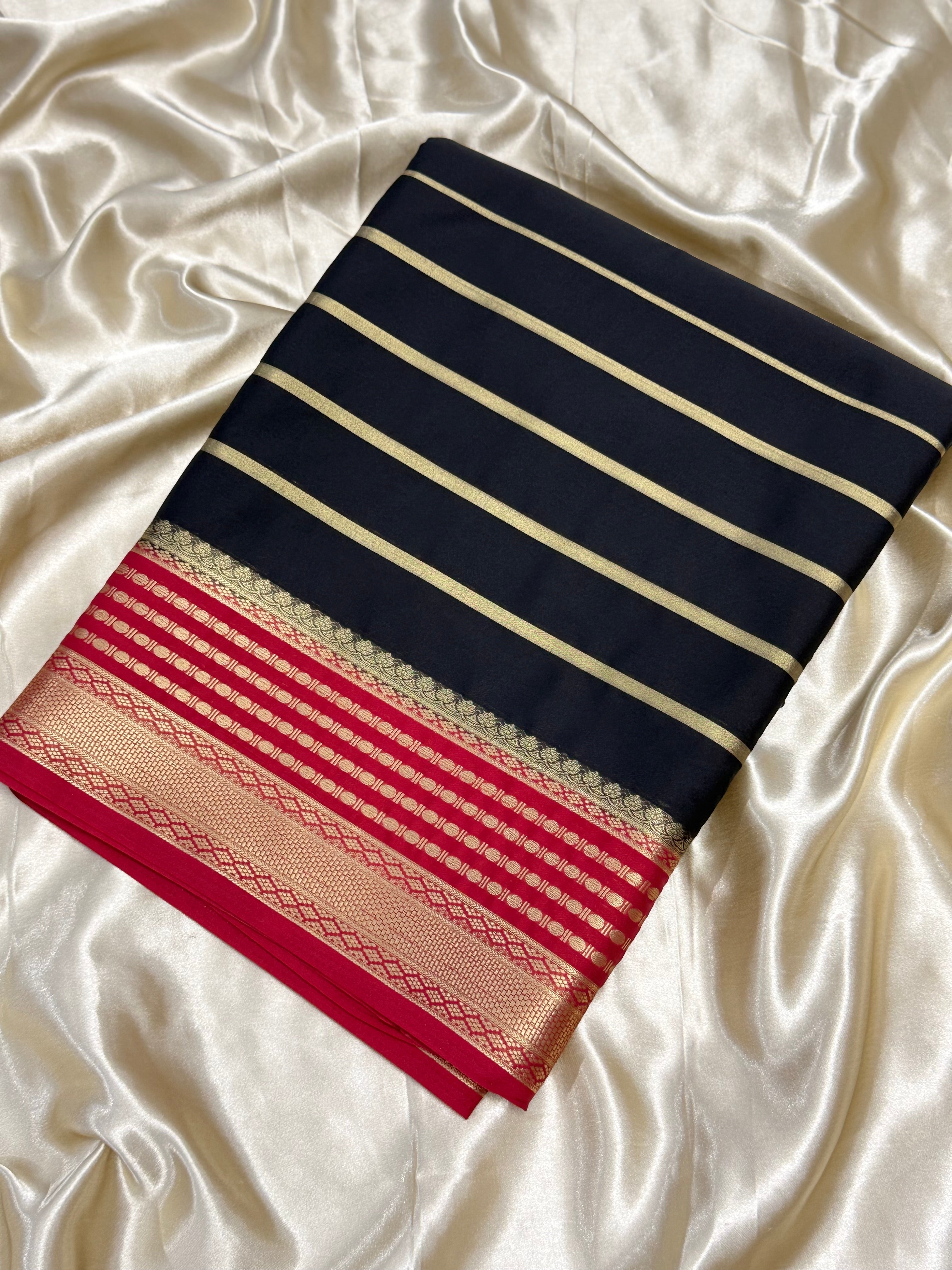 SEMI MYSORE CREPE  SILK SAREE - BLACK
