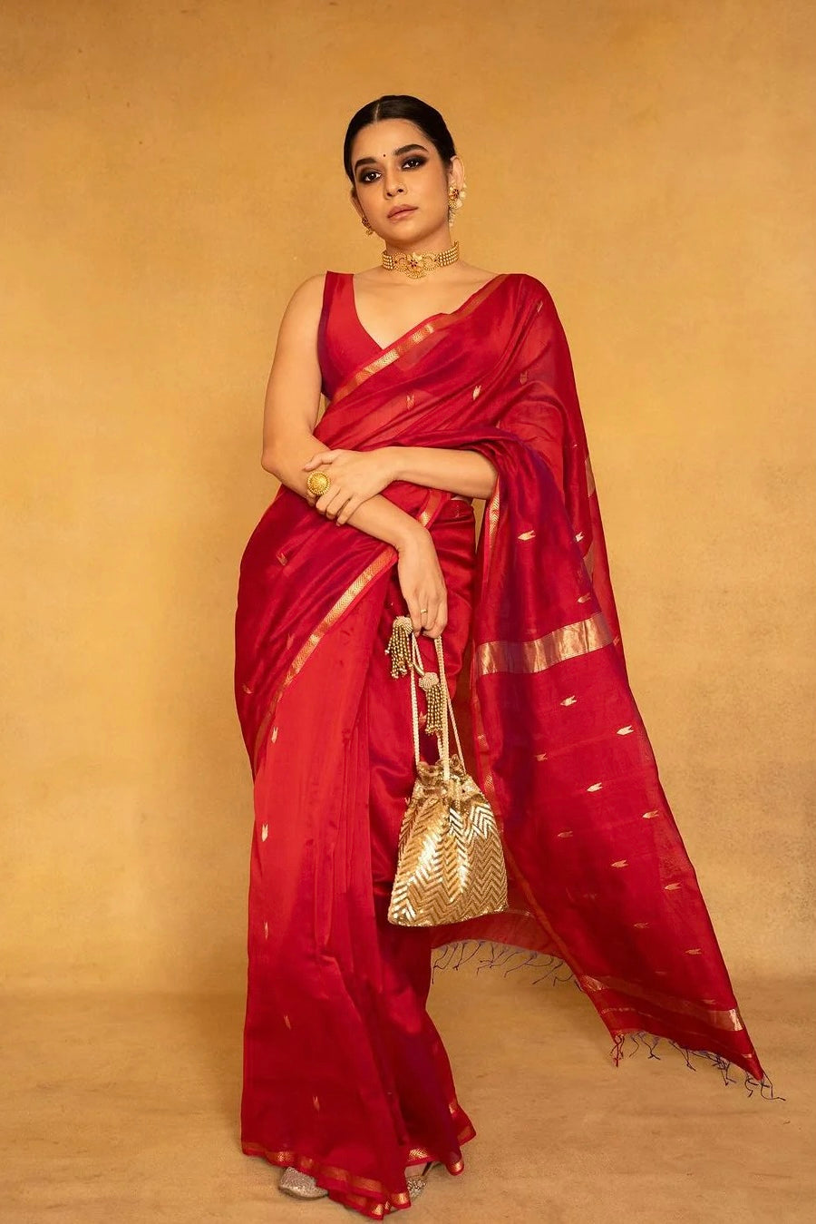 MAHESHWARI COTTON SILK SAREE - RED