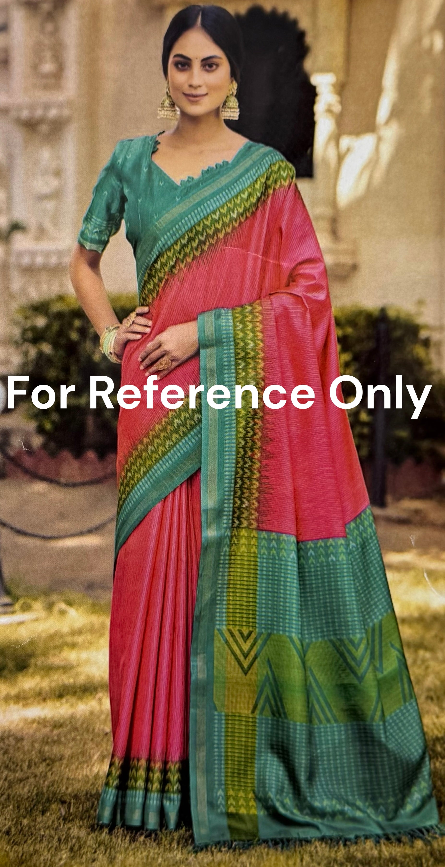TRADITIONAL DOLLA SAREE  WITH CONTRAST IKAT BORDER - OLIVE GREEN