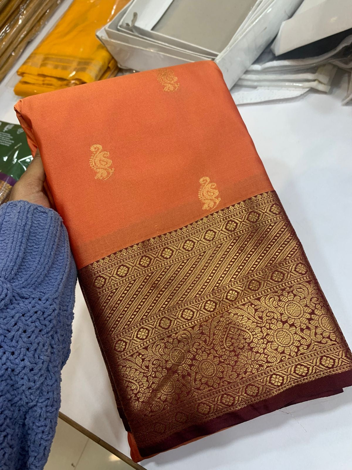 PREMIUM SEMI KANCHI SILK SAREE - ORANGE