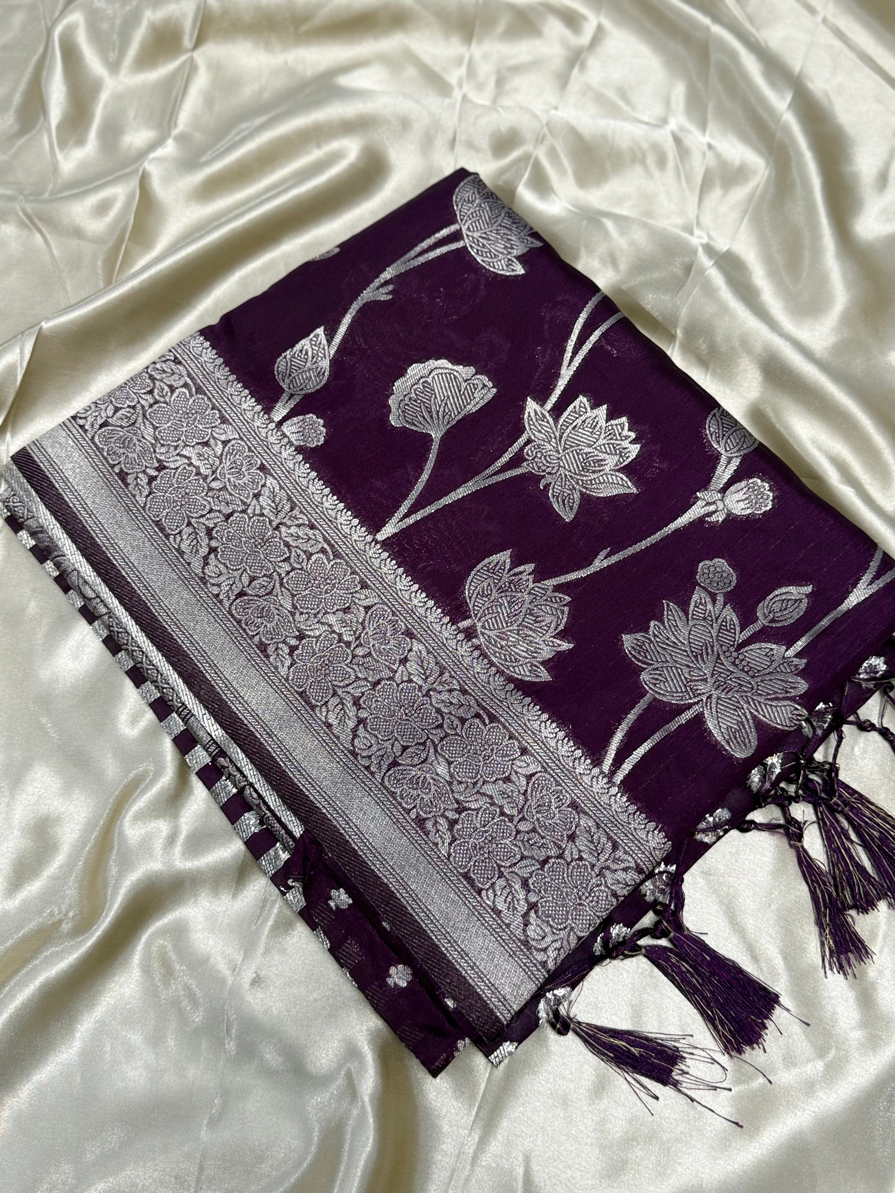 DUPION SOFT SILK SAREE - WINE