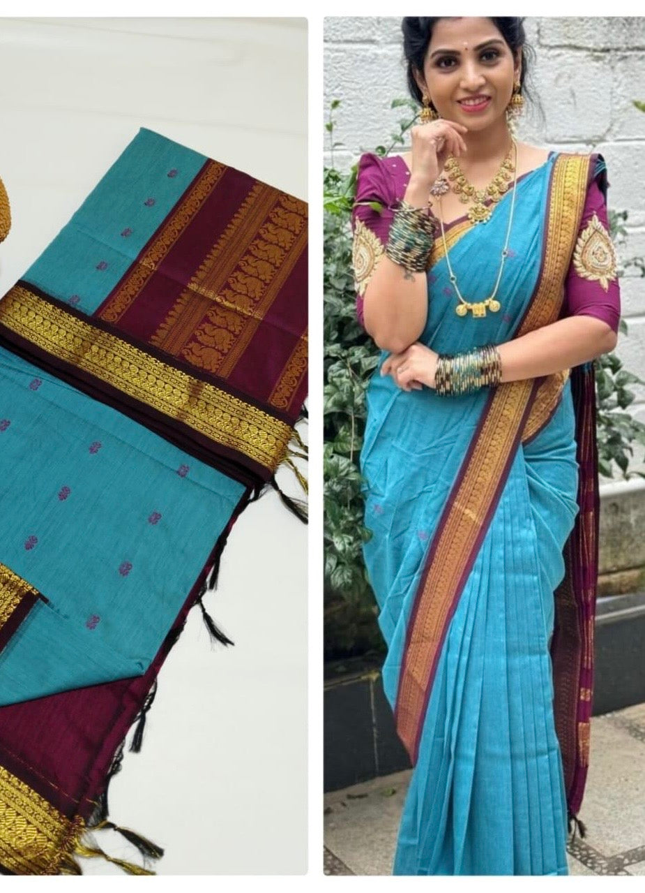 PREMIUM GADWAL/KALYANI COTTON SILK SAREES - POWDER BLUE