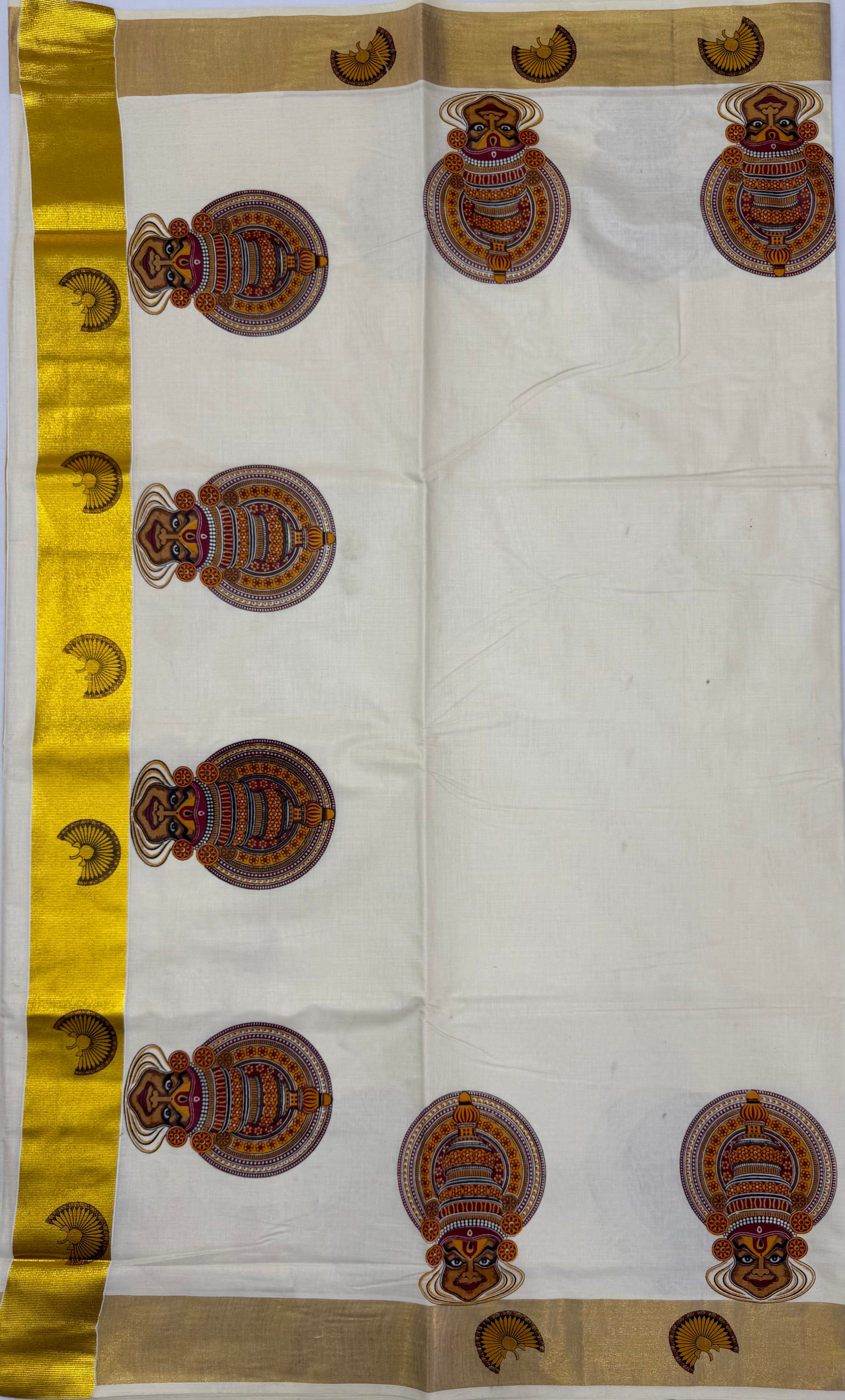 MURAL PAINTED/PRINTED KASAVU COTTON SAREE (GOLD)