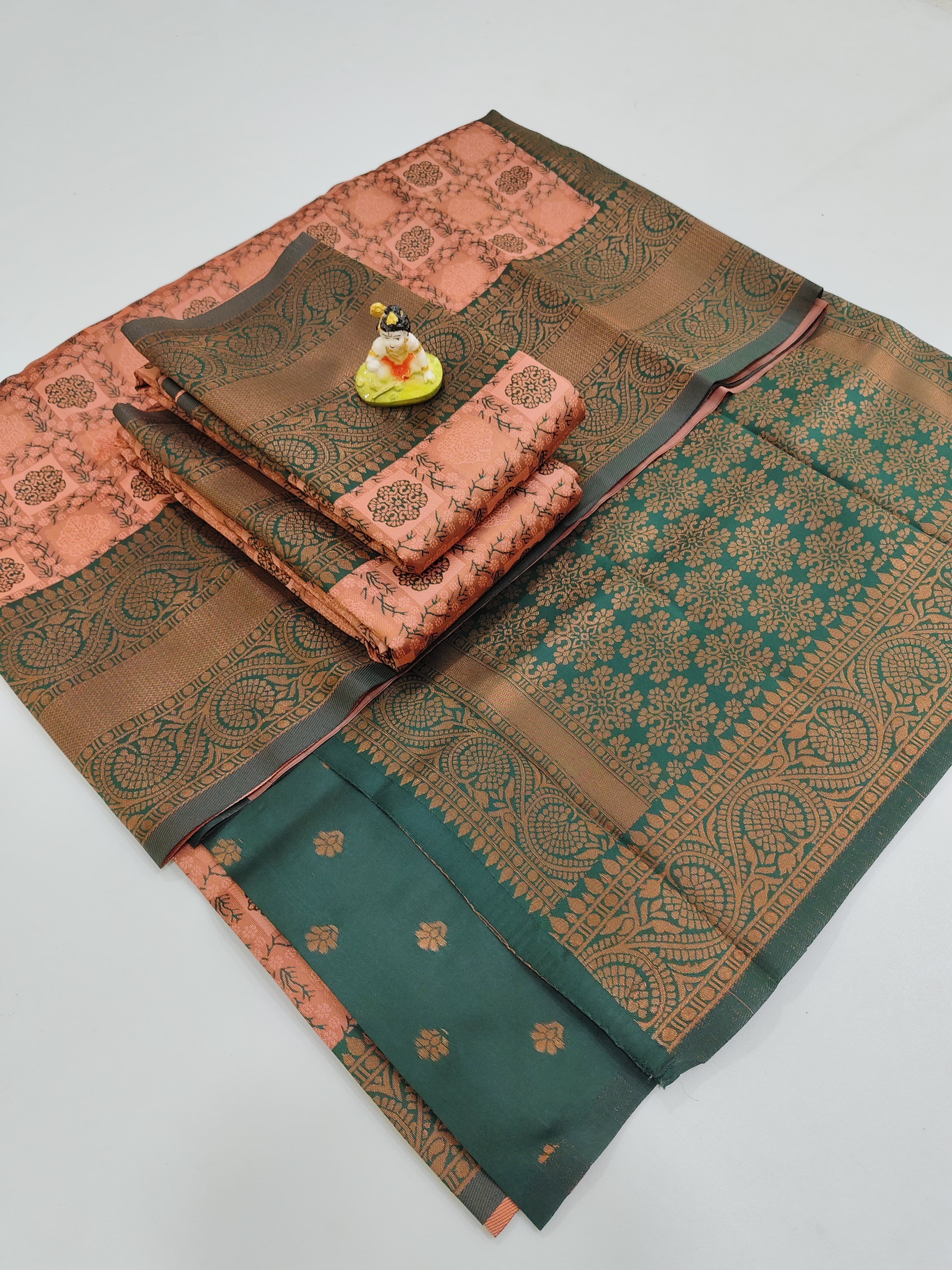 KUBERA ELITE BRIDAL FANCY SILK SAREE - PEACH & GREEN