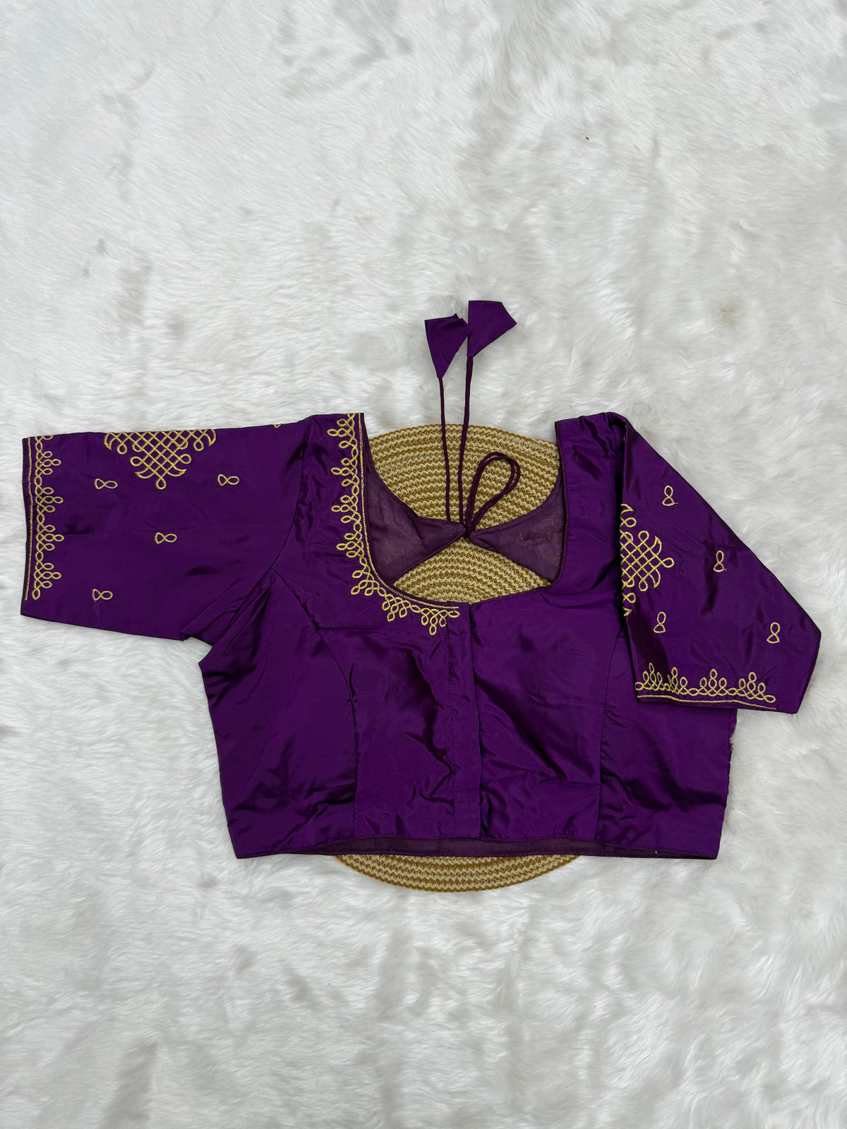 BRIDAL AARI WORK READY TO WEAR SAREE BLOUSE - EGGPLANT