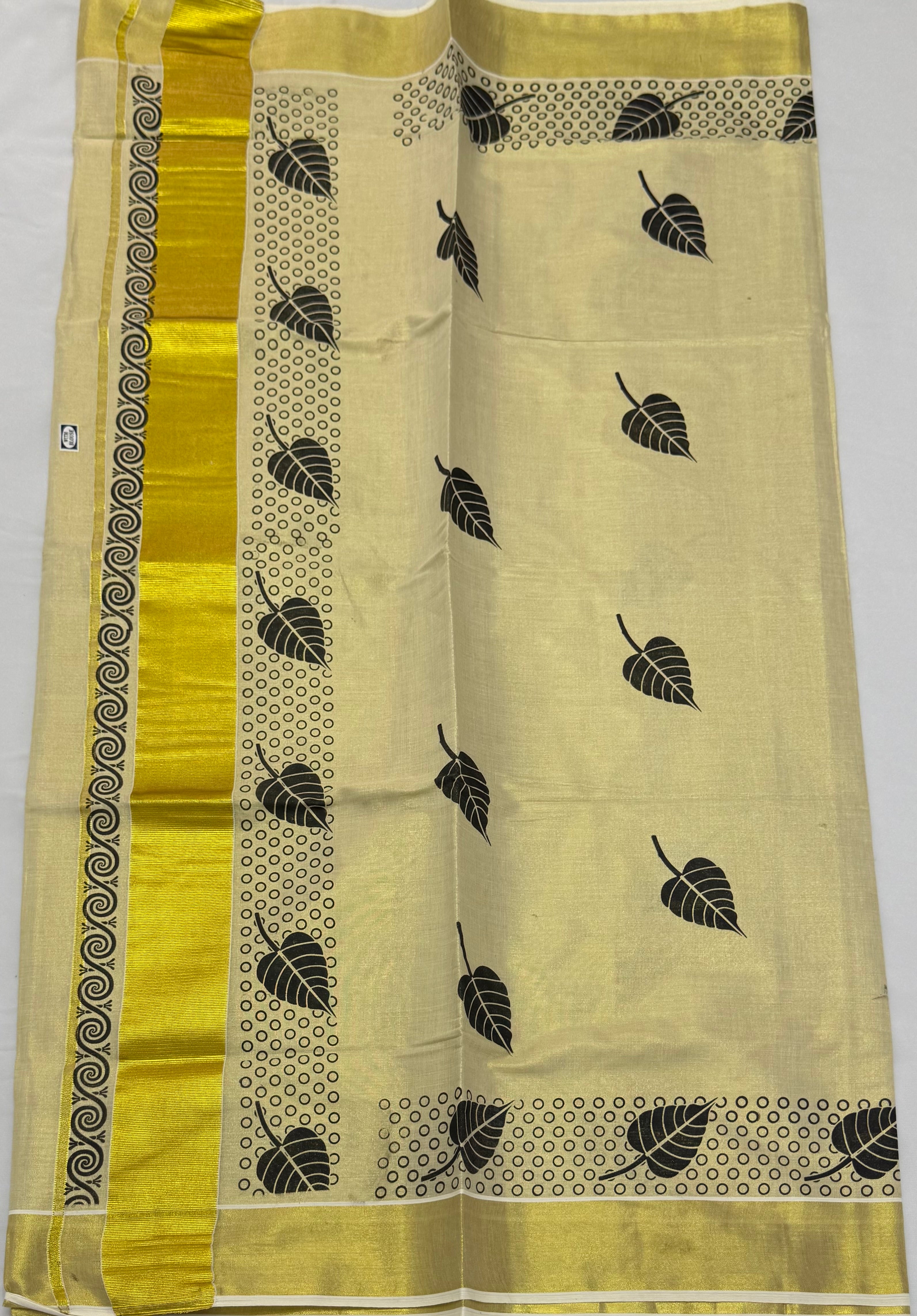 TRADITIONAL TISSUE KASAVU HAND PAINTED SAREE - (GOLD,CREAM)
