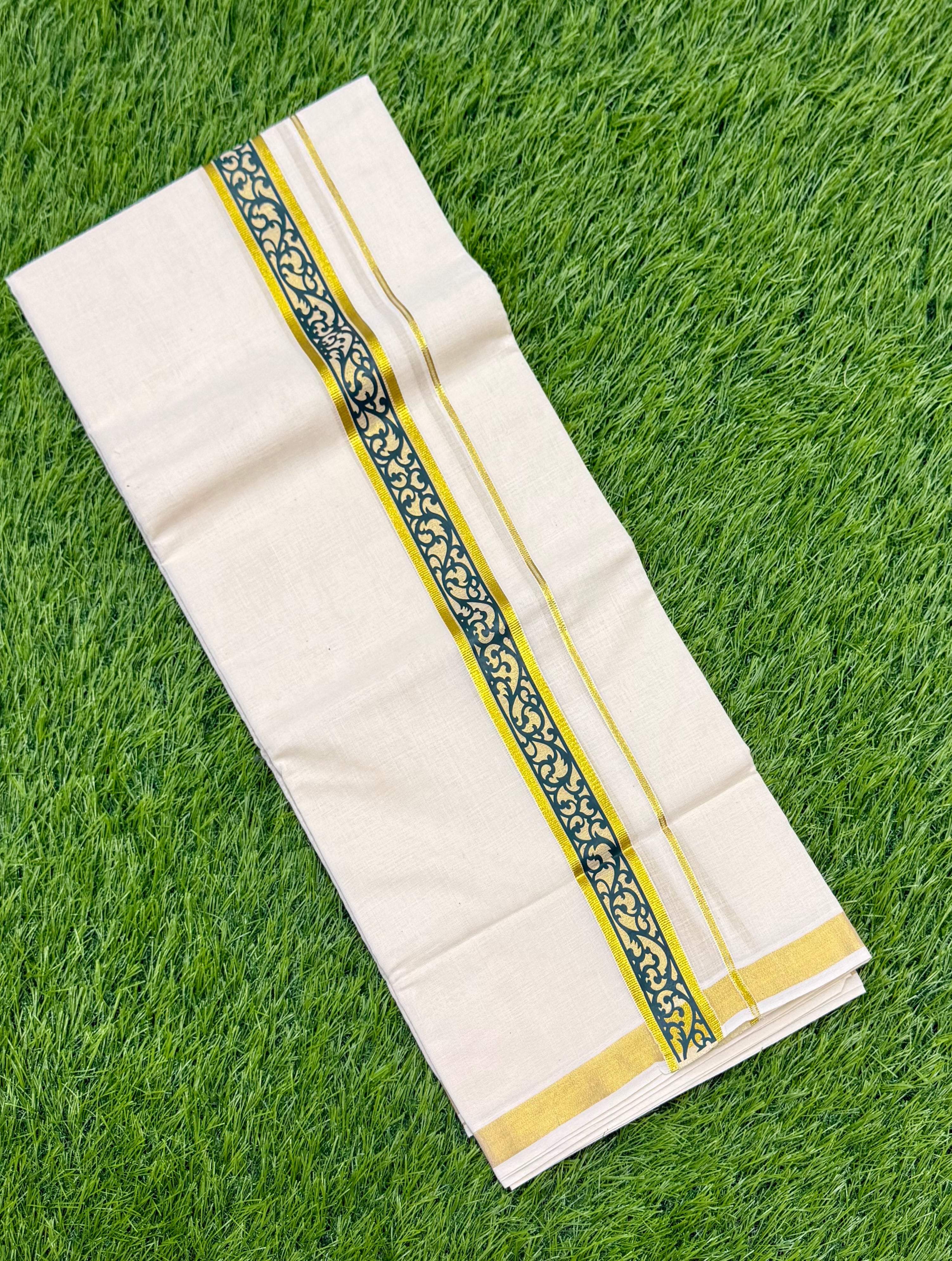 PREMIUM GOLDEN KASAVU PRINTED DOUBLE MUNDU