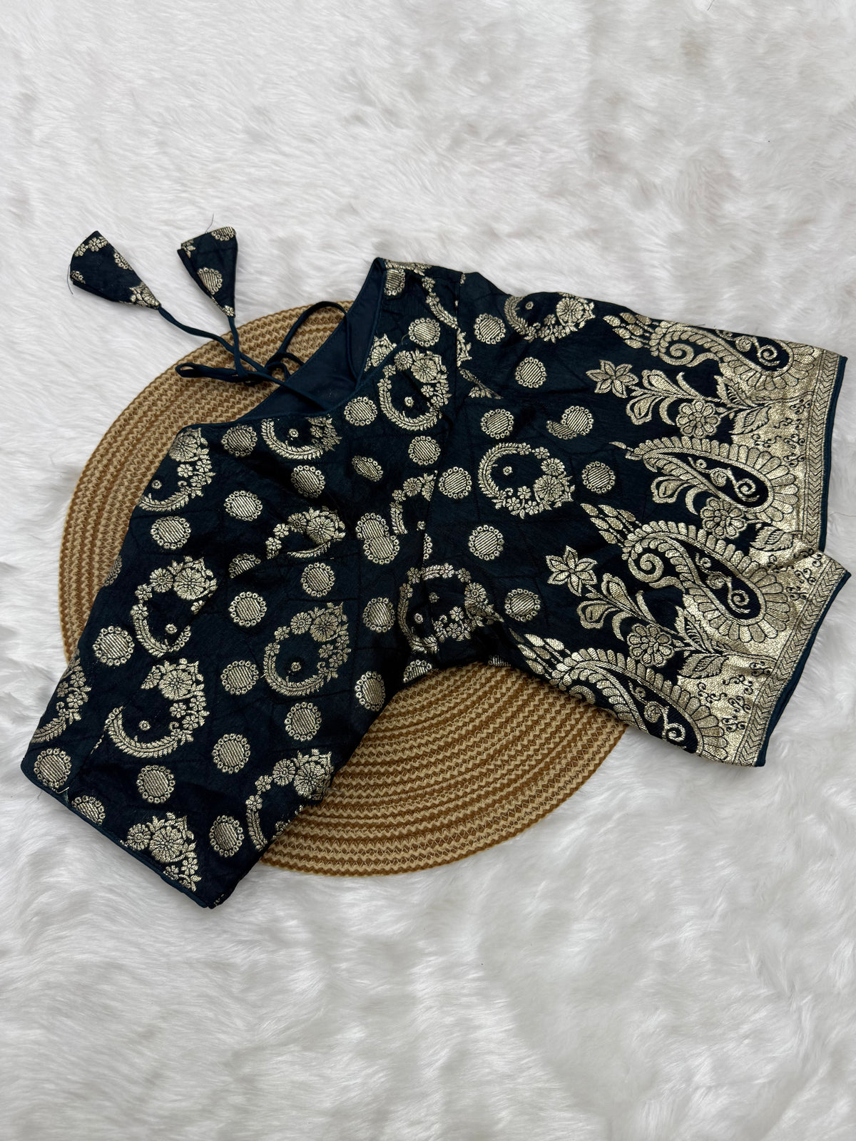 DESIGNER BROCADE WORK READYMADE BLOUSE - YALE BLUE