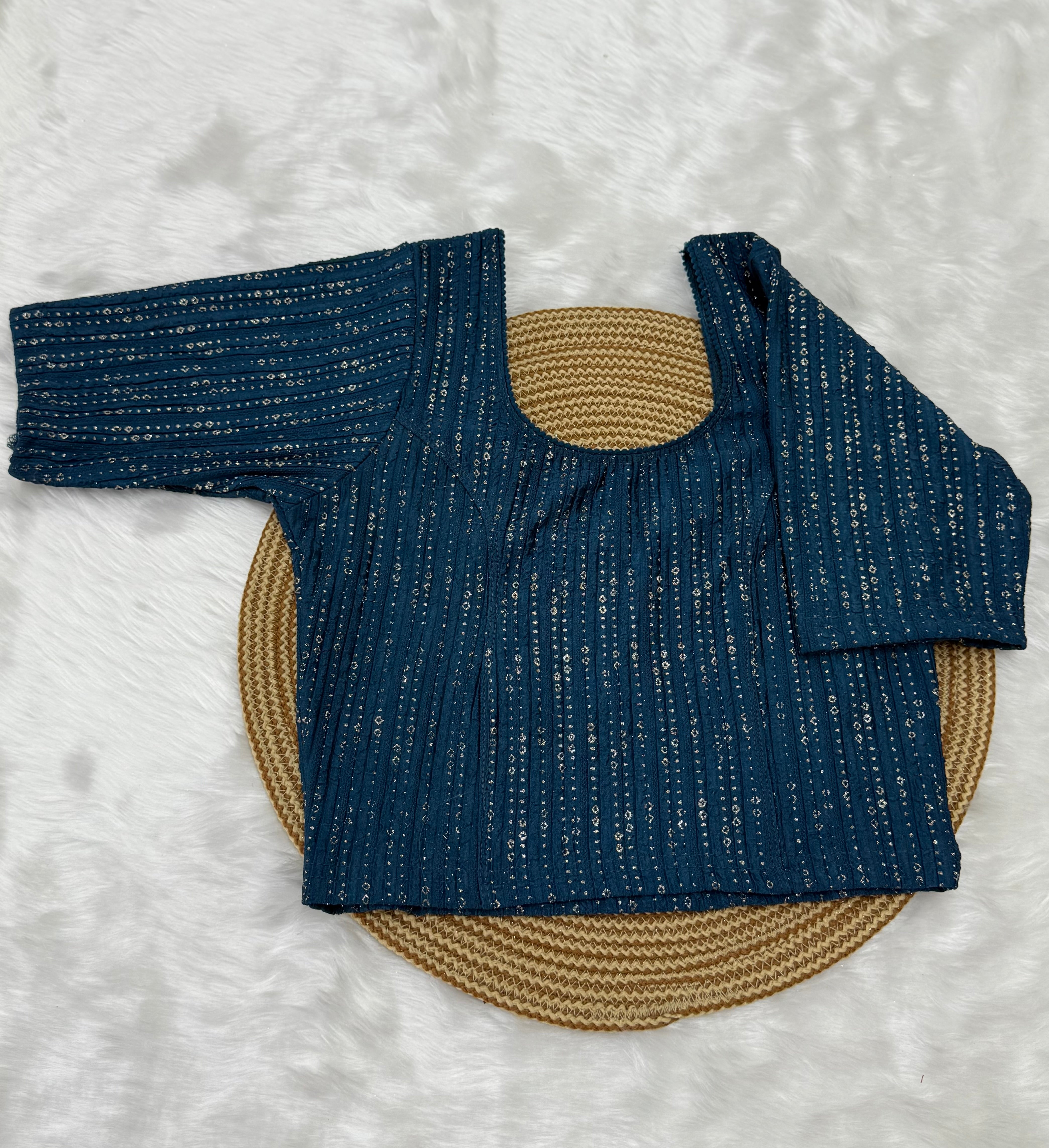 FANCY ELBOW SLEEVE STRETCHABLE BLOUSE